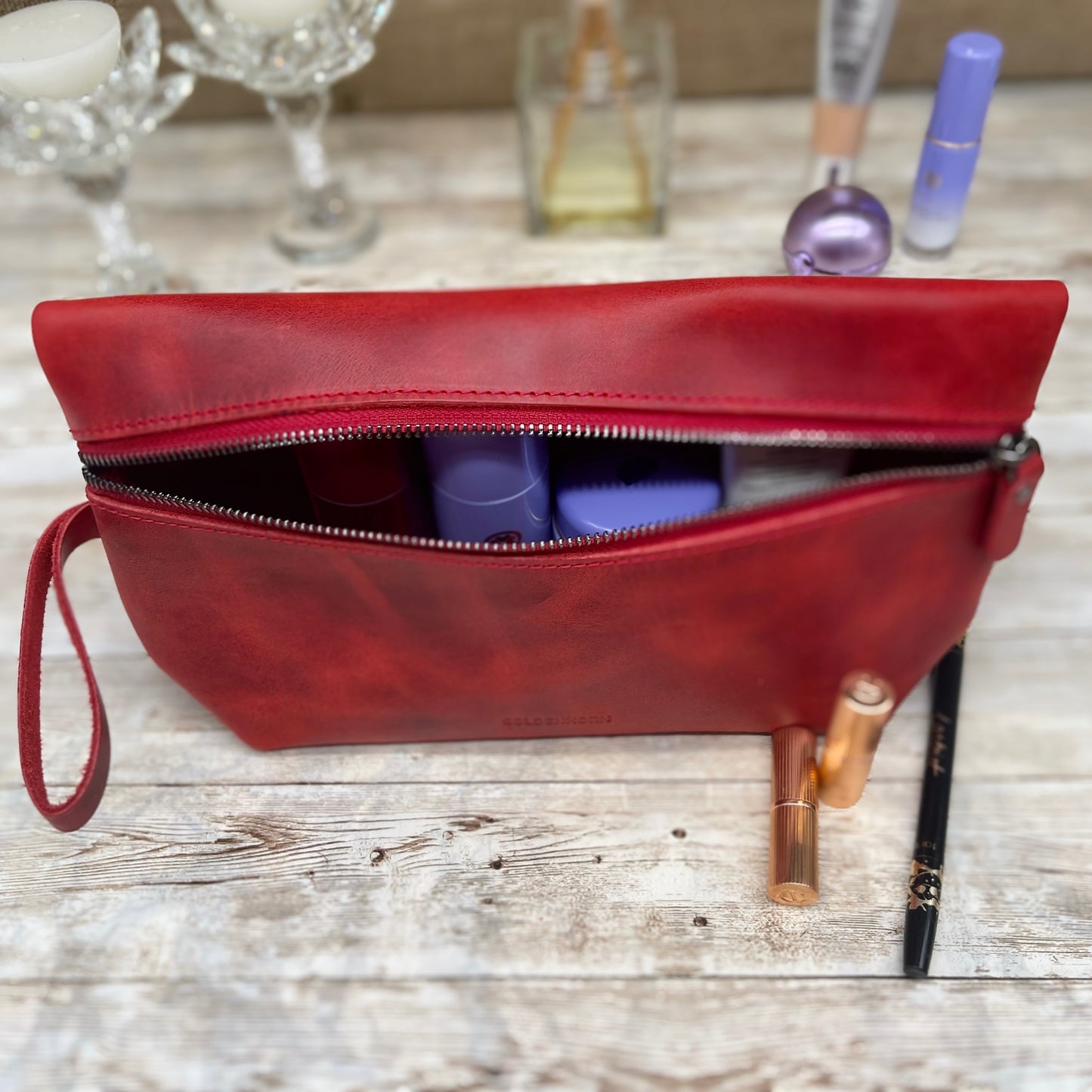 Leather Cosmetic Bag | Cosmetic Pouch | Make Up Purse | Bridesmaid Present | Make Up Pouch | Custom Makeup Bag | Red Make Up Bag |Travel Kit