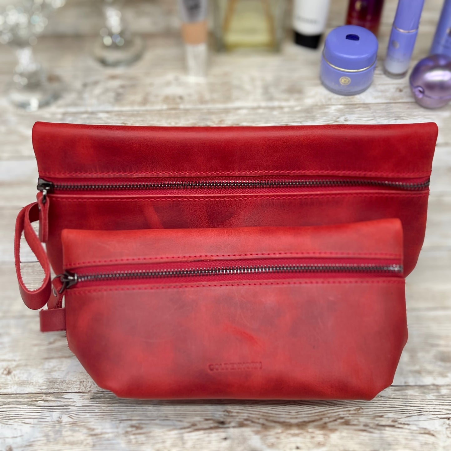 Leather Cosmetic Bag | Cosmetic Pouch | Make Up Purse | Bridesmaid Present | Make Up Pouch | Custom Makeup Bag | Red Make Up Bag |Travel Kit