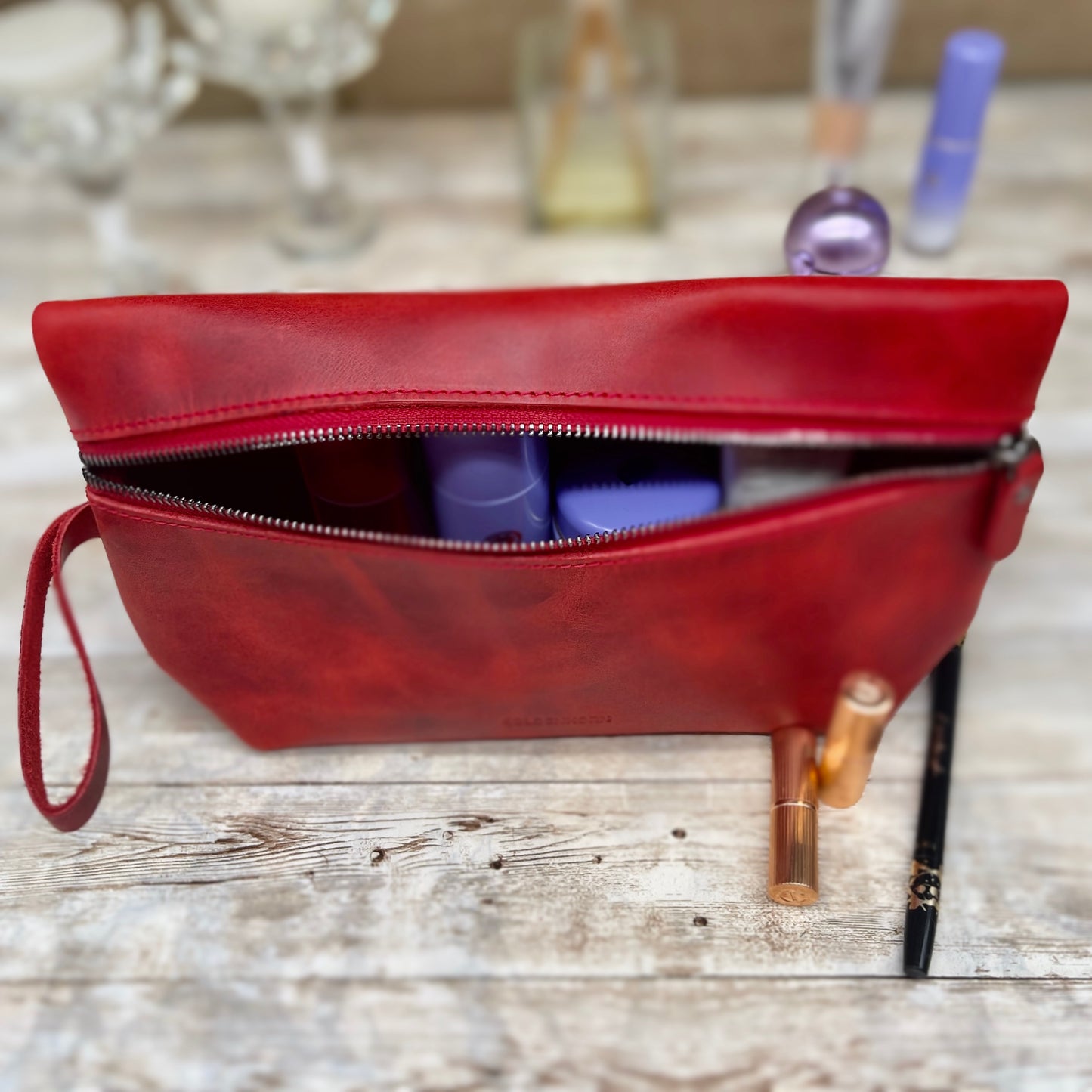 Leather Cosmetic Bag | Cosmetic Pouch | Make Up Purse | Bridesmaid Present | Make Up Pouch | Custom Makeup Bag | Red Make Up Bag |Travel Kit