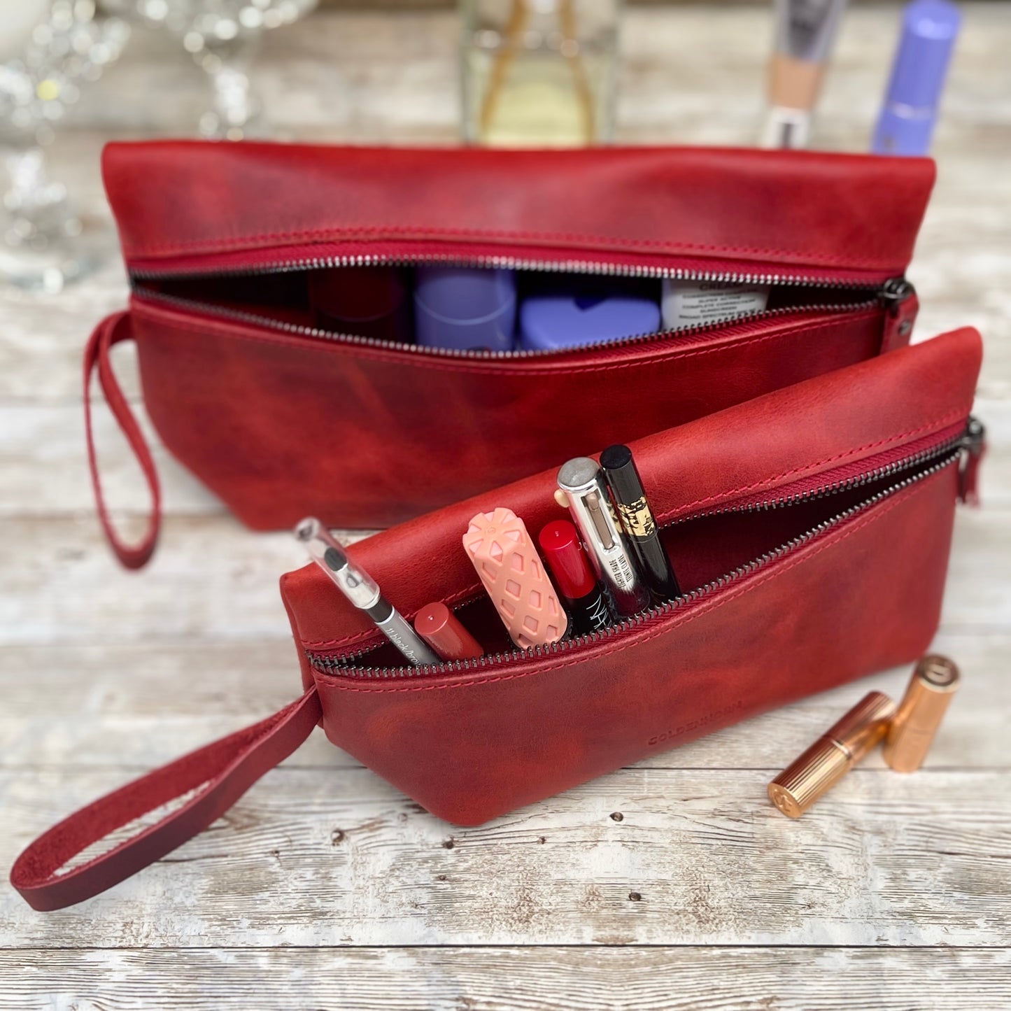 Leather Cosmetic Bag | Cosmetic Pouch | Make Up Purse | Bridesmaid Present | Make Up Pouch | Custom Makeup Bag | Red Make Up Bag |Travel Kit