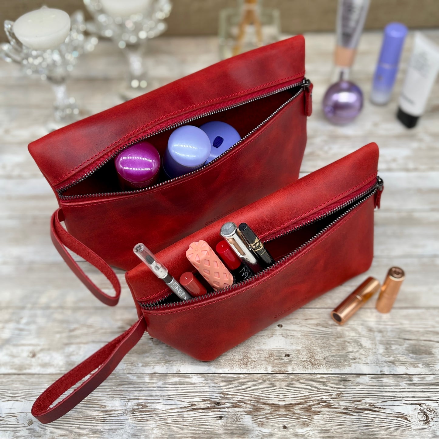 Leather Cosmetic Bag | Cosmetic Pouch | Make Up Purse | Bridesmaid Present | Make Up Pouch | Custom Makeup Bag | Red Make Up Bag |Travel Kit
