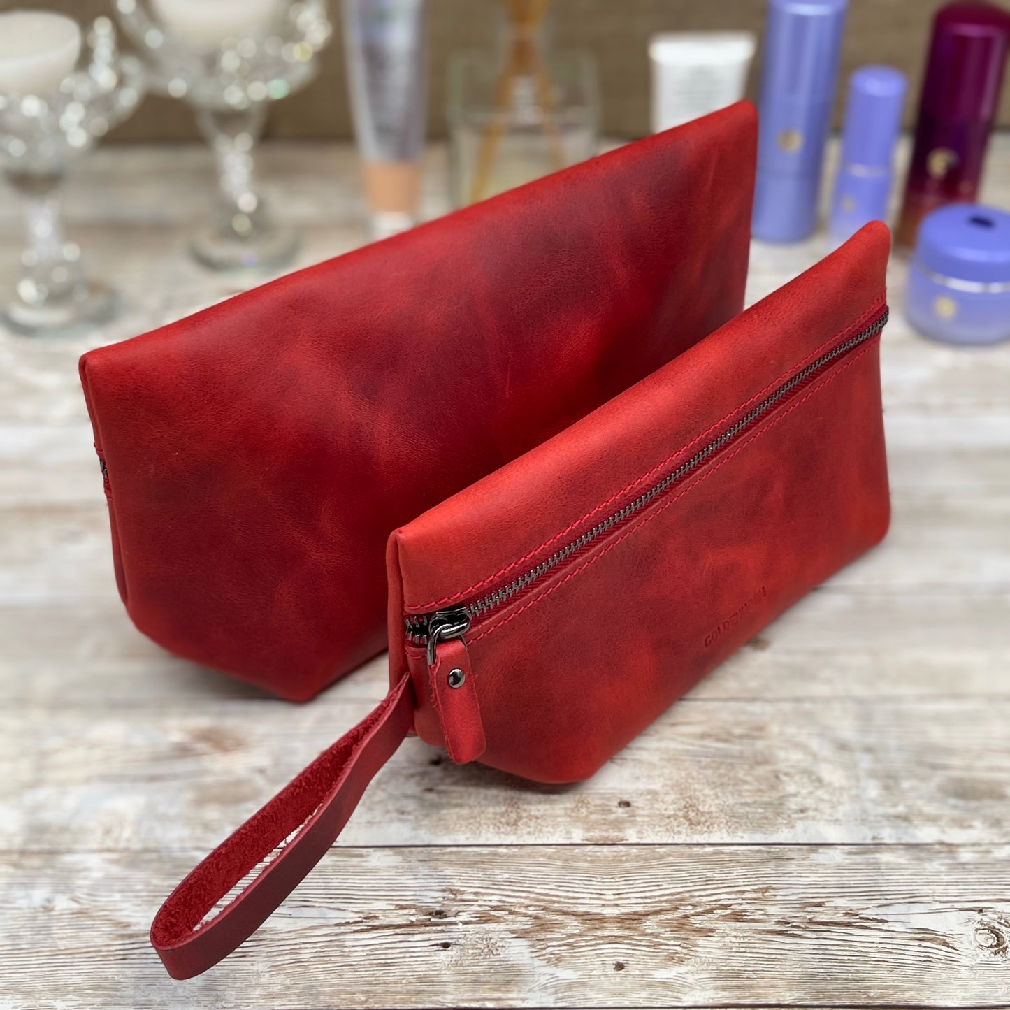 Leather Cosmetic Bag | Cosmetic Pouch | Make Up Purse | Bridesmaid Present | Make Up Pouch | Custom Makeup Bag | Red Make Up Bag |Travel Kit