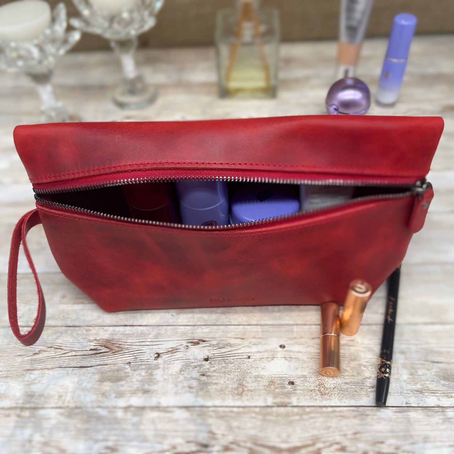 Leather Cosmetic Bag | Cosmetic Pouch | Make Up Purse | Bridesmaid Present | Make Up Pouch | Custom Makeup Bag | Red Make Up Bag |Travel Kit