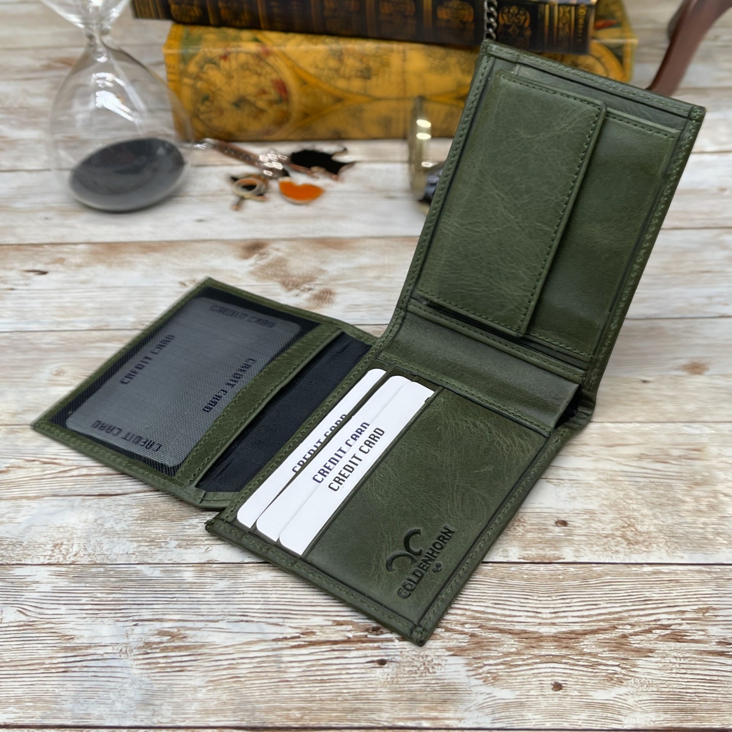 Green Handmade Leather Wallet