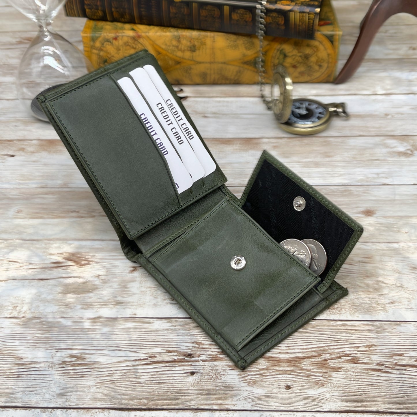 Green Handmade Leather Wallet
