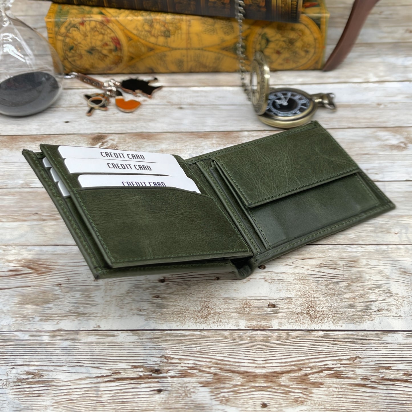 Green Handmade Leather Wallet