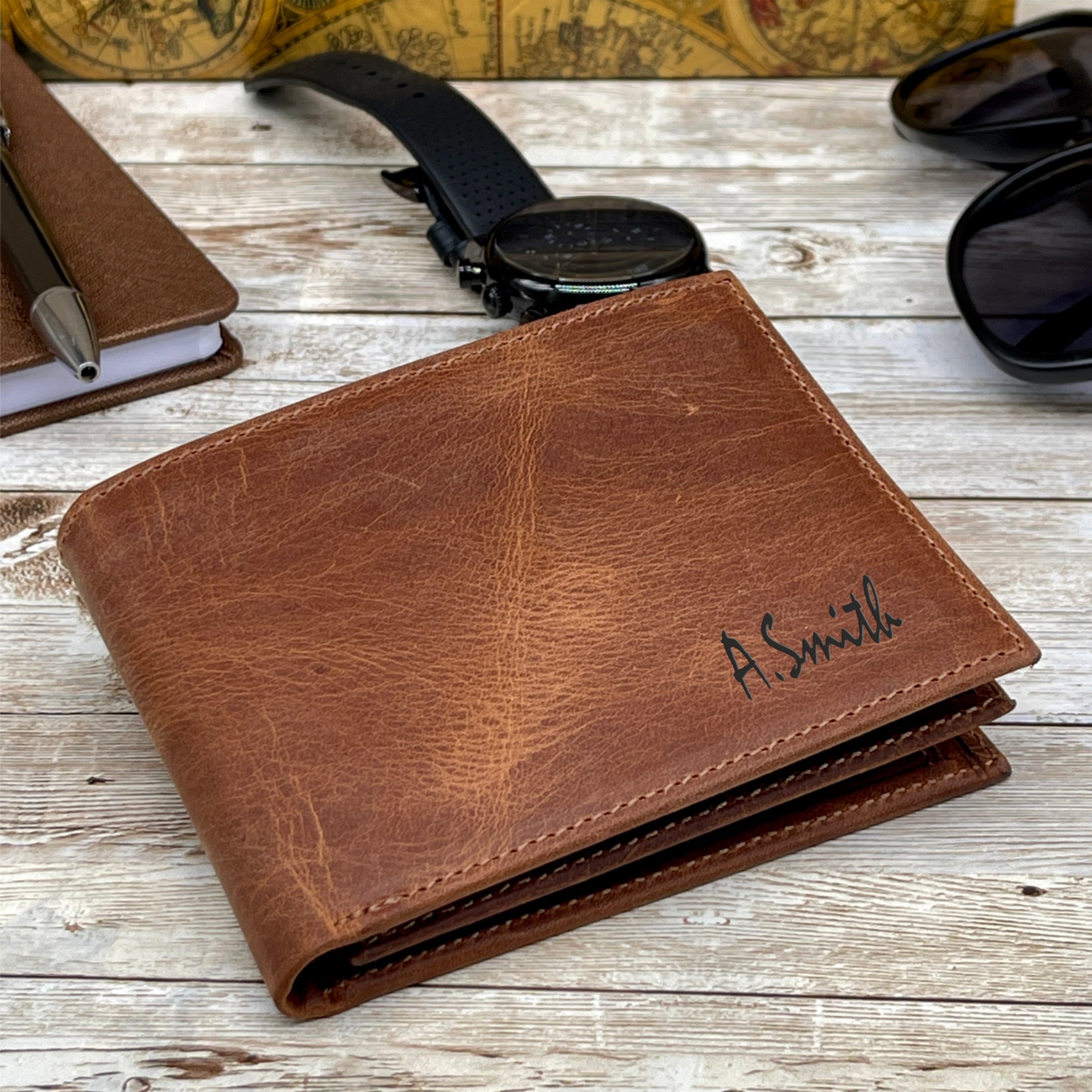 Andres-Men's handmade genuine leather wallet with coin pocket