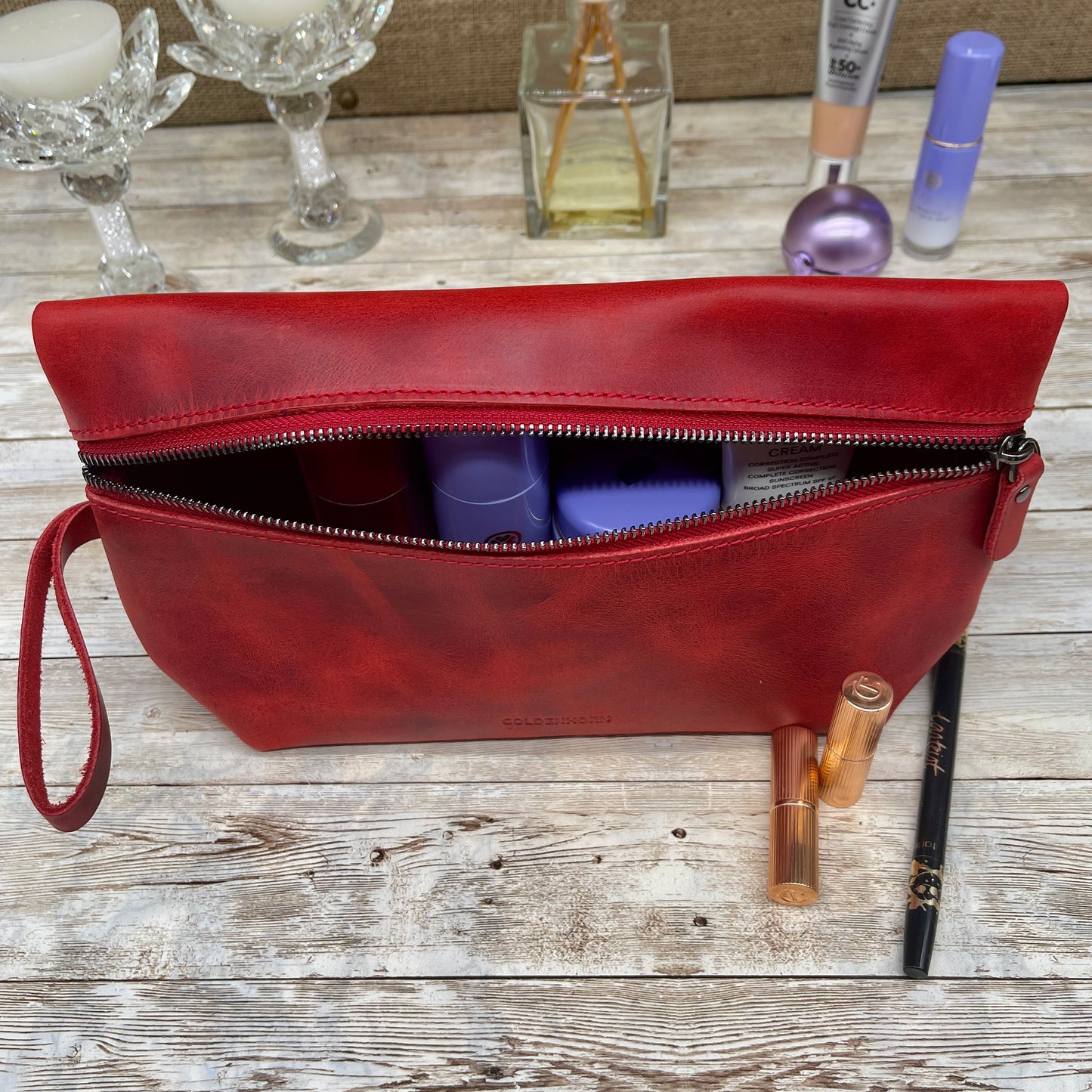 Leather Cosmetic Bag | Cosmetic Pouch | Make Up Purse | Bridesmaid Present | Make Up Pouch | Custom Makeup Bag | Red Make Up Bag |Travel Kit