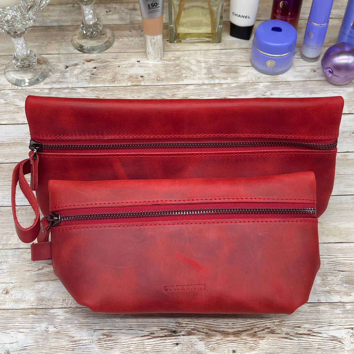 Leather Cosmetic Bag | Cosmetic Pouch | Make Up Purse | Bridesmaid Present | Make Up Pouch | Custom Makeup Bag | Red Make Up Bag |Travel Kit