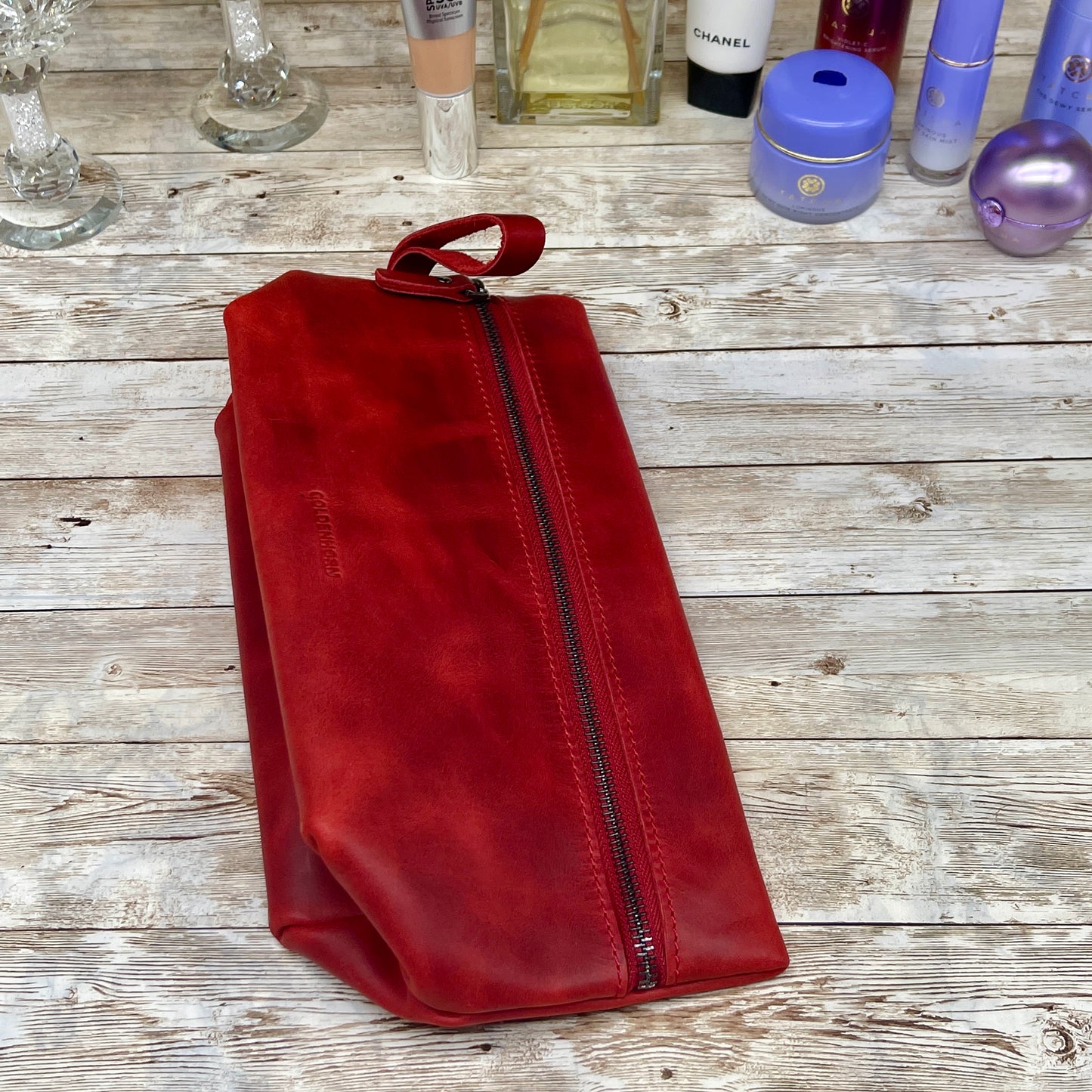 Leather Cosmetic Bag | Cosmetic Pouch | Make Up Purse | Bridesmaid Present | Make Up Pouch | Custom Makeup Bag | Red Make Up Bag |Travel Kit