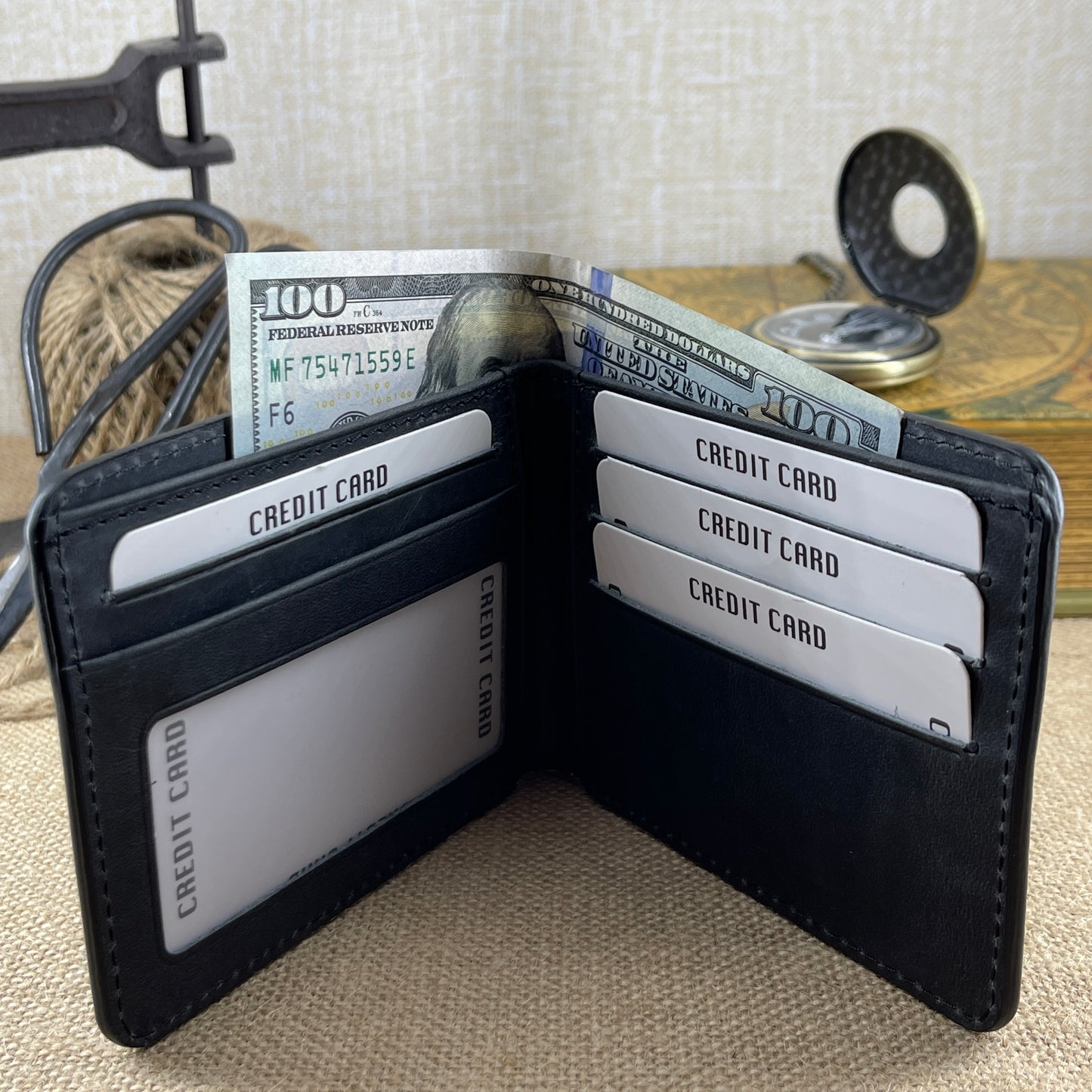 Minimalist Distressed Leather Black Wallet