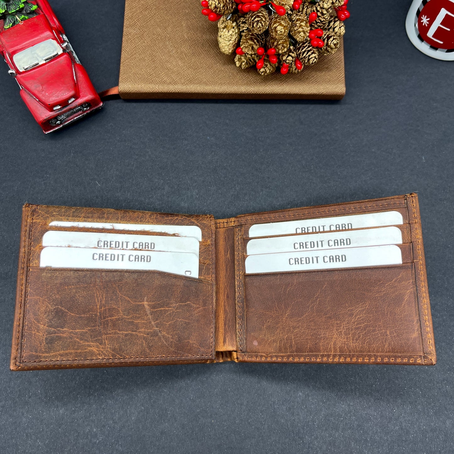 Brown Handmade Leather Wallet w/o Coin Pocket