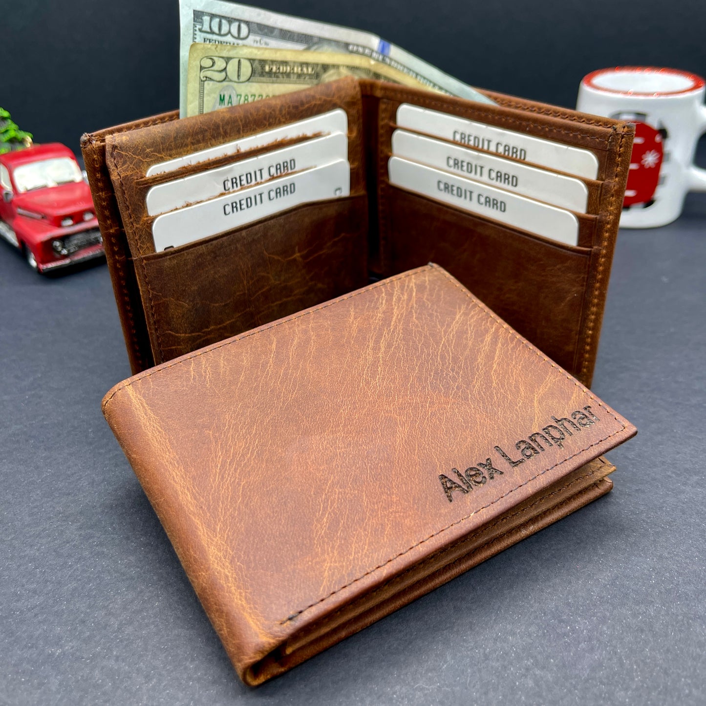 Brown Handmade Leather Wallet w/o Coin Pocket