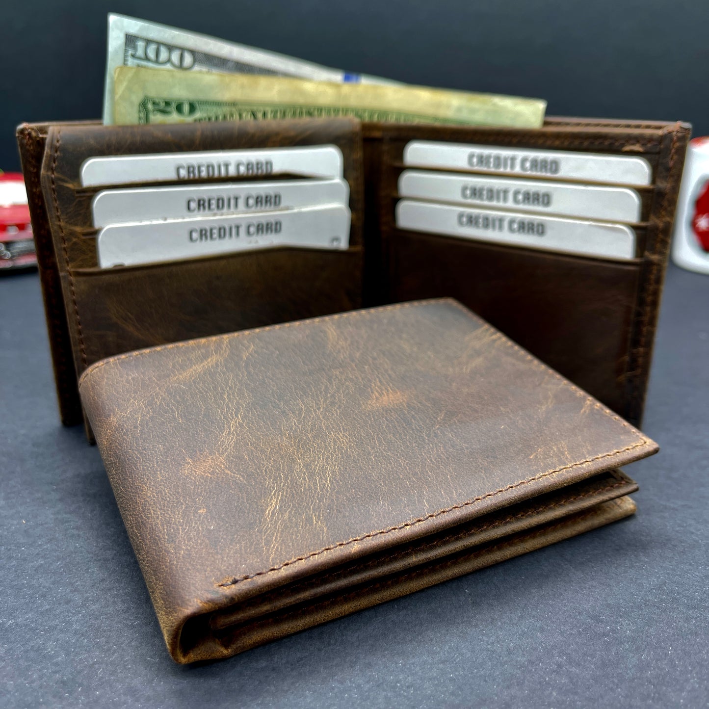 Dark Brown Handmade Leather Wallet w/o Coin Pocket