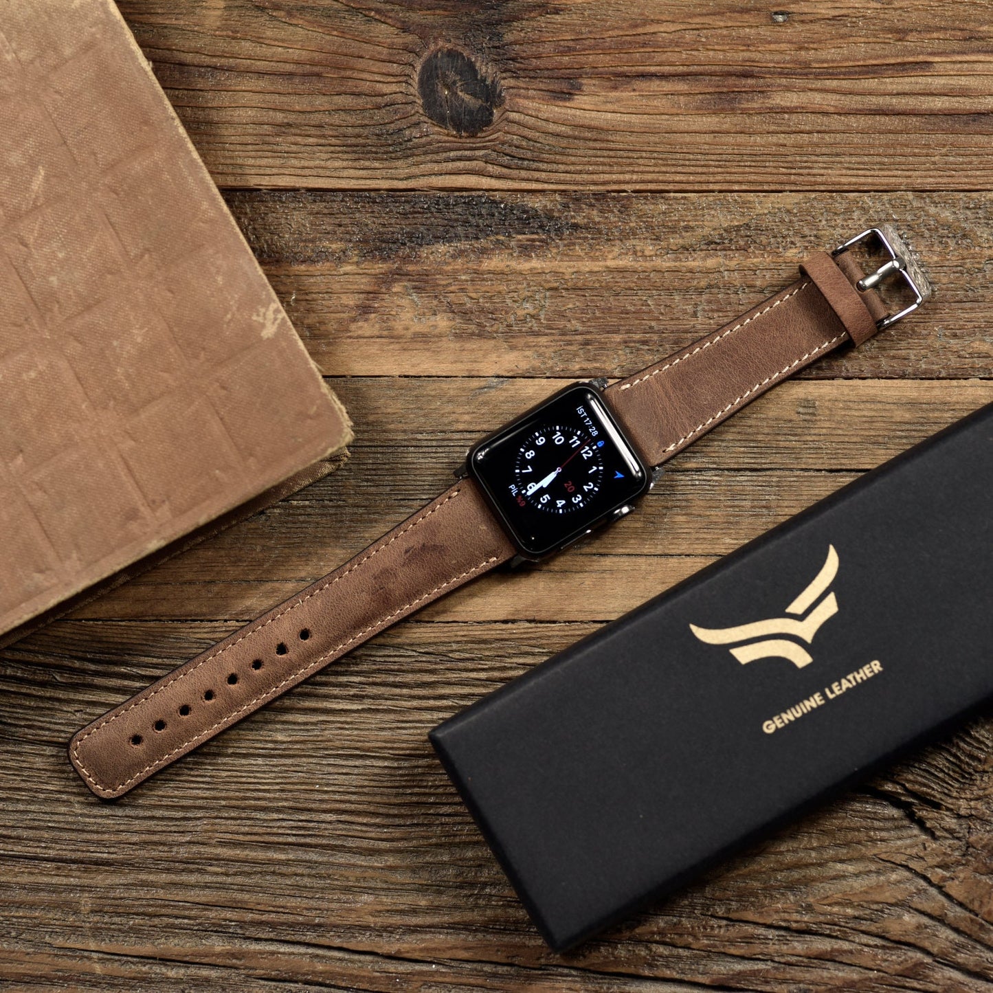 Premium Leather Brown Apple Watch Band 38mm, 42mm, 44mm, 40mm for Series 7-6-5-4-3-2-1