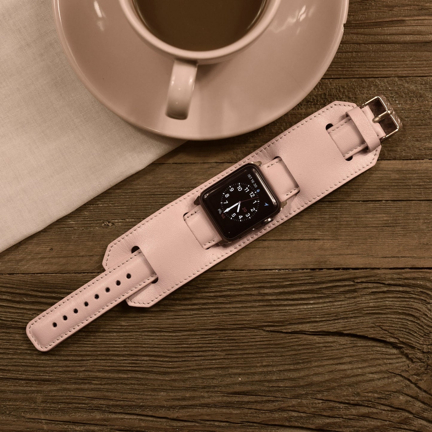 Nude Pink Apple Watch Leather Band 38mm, 40mm, 42mm and 44mm iWatch for Series 6-5-4-3-2-1, Free Laser Engraving