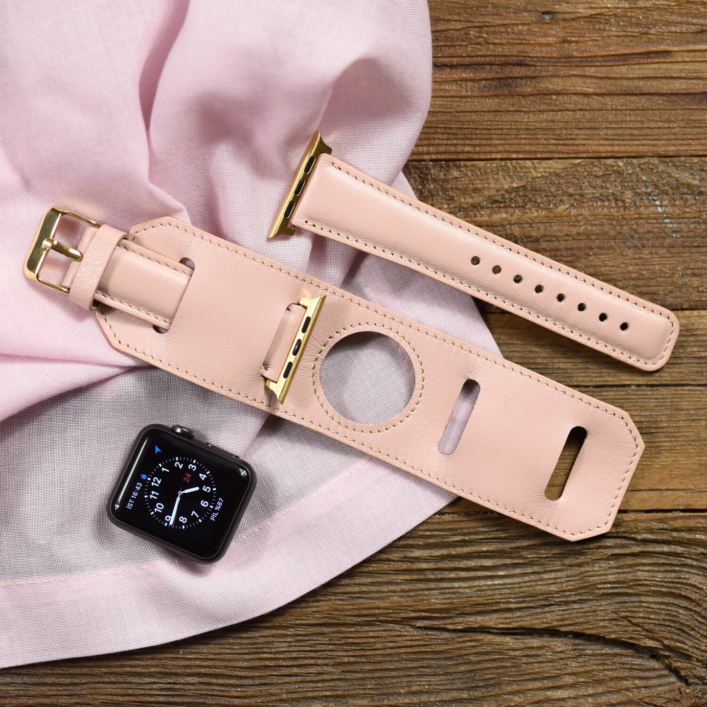 Nude Pink Apple Watch Leather Band 38mm, 40mm, 42mm and 44mm iWatch for Series 6-5-4-3-2-1, Free Laser Engraving