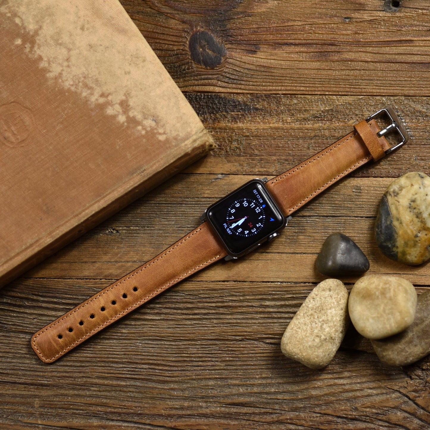 Anniversary Gift For Him, Genuine Brown Leather Apple Watch Band 42mm, 38mm, 40mm, 44mm for Series 1-2-3-4-5-6 & Se, Gift for Boyfriend