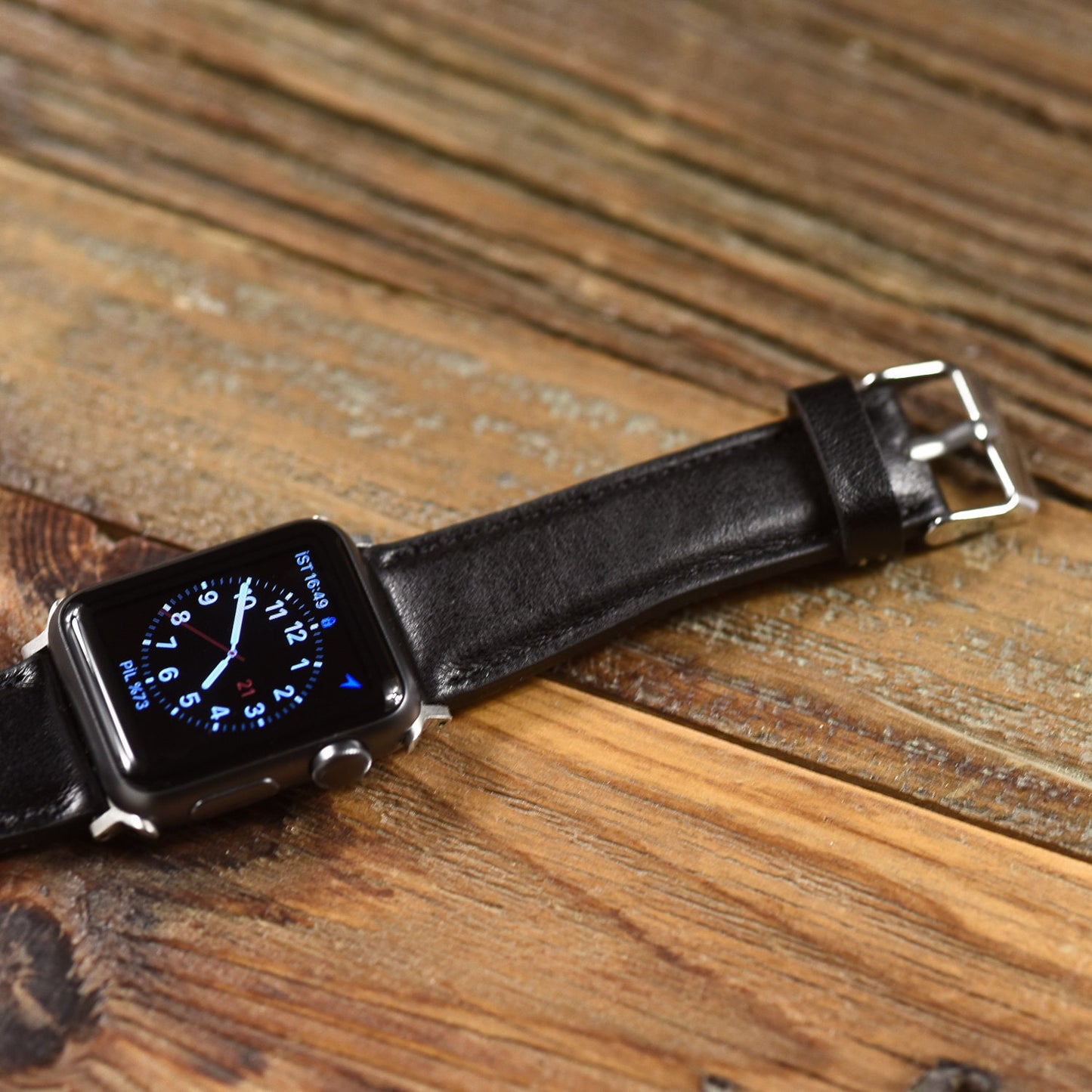 Black Apple Watch Band for Series 7-6-5-4-3-2-1 / Apple watch strap 38mm, 40mm, 42mm, 44mm / Men's Apple Leather Band
