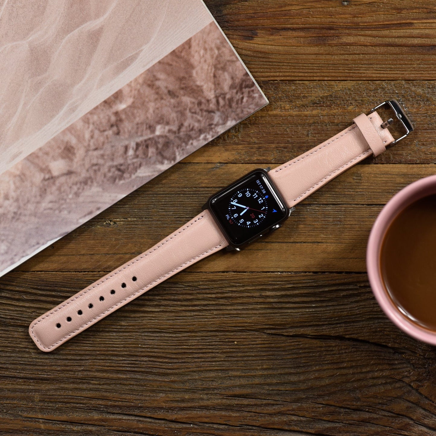 Nude Pink Apple Watch Band 38mm 40mm 42mm 44mm for Apple Watch Series 1 2 3 4 5 6 & SE, Premium Leather Apple Watch Strap, iWatch Band Women