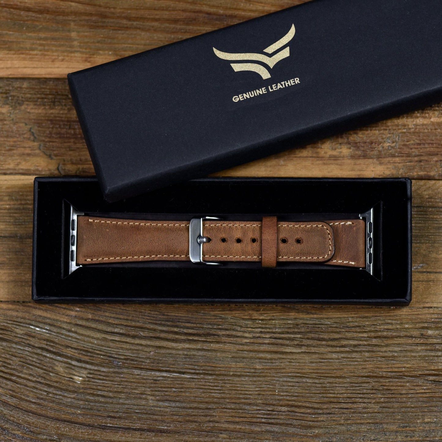 ANNIVERSARY Gift for Boy Friend Premium Leather Brown Apple Watch Band 38mm, 42mm, 44mm, 40mm for Series 7-6-5-4-3-2-1 and SE