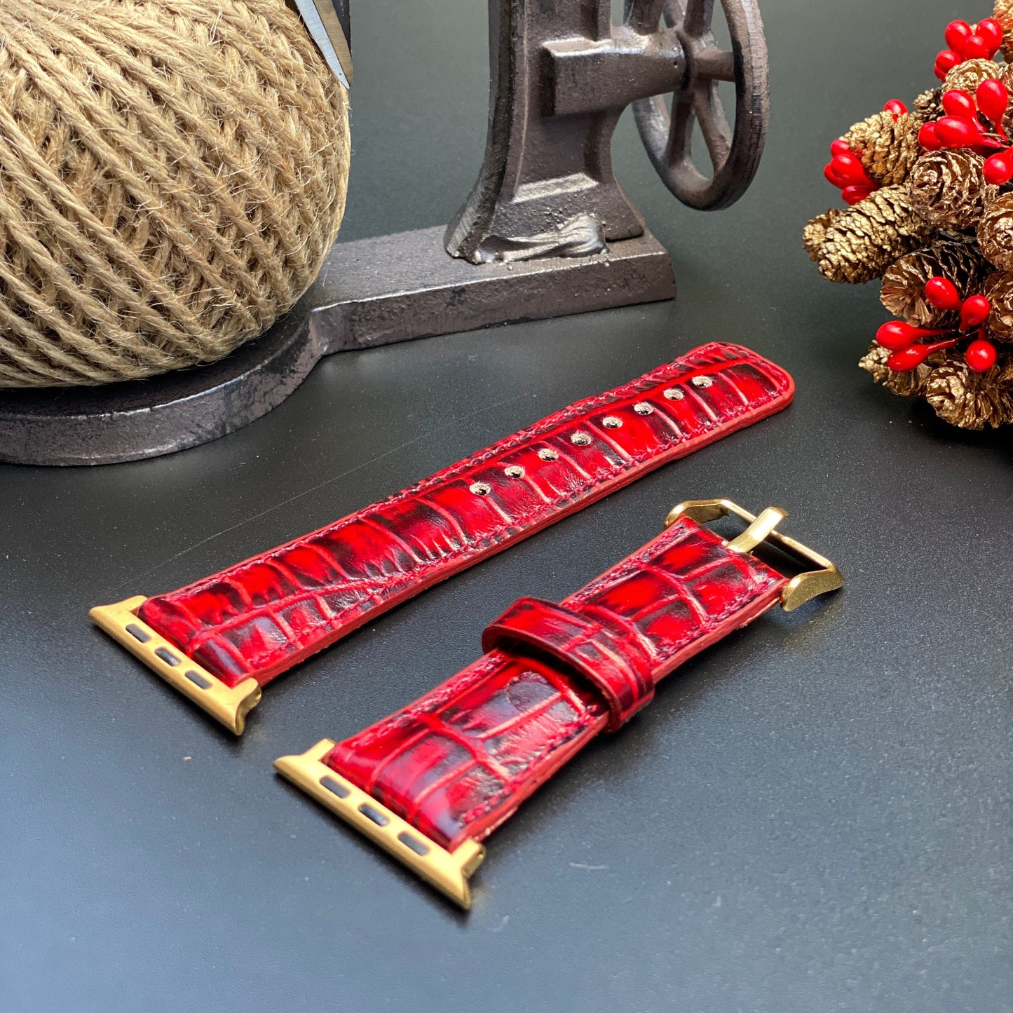 Red Croco Genuine Leather Apple Watch Band 42mm, 38mm, 40mm, 44mm for Series 1-2-3-4-5-6 and SE