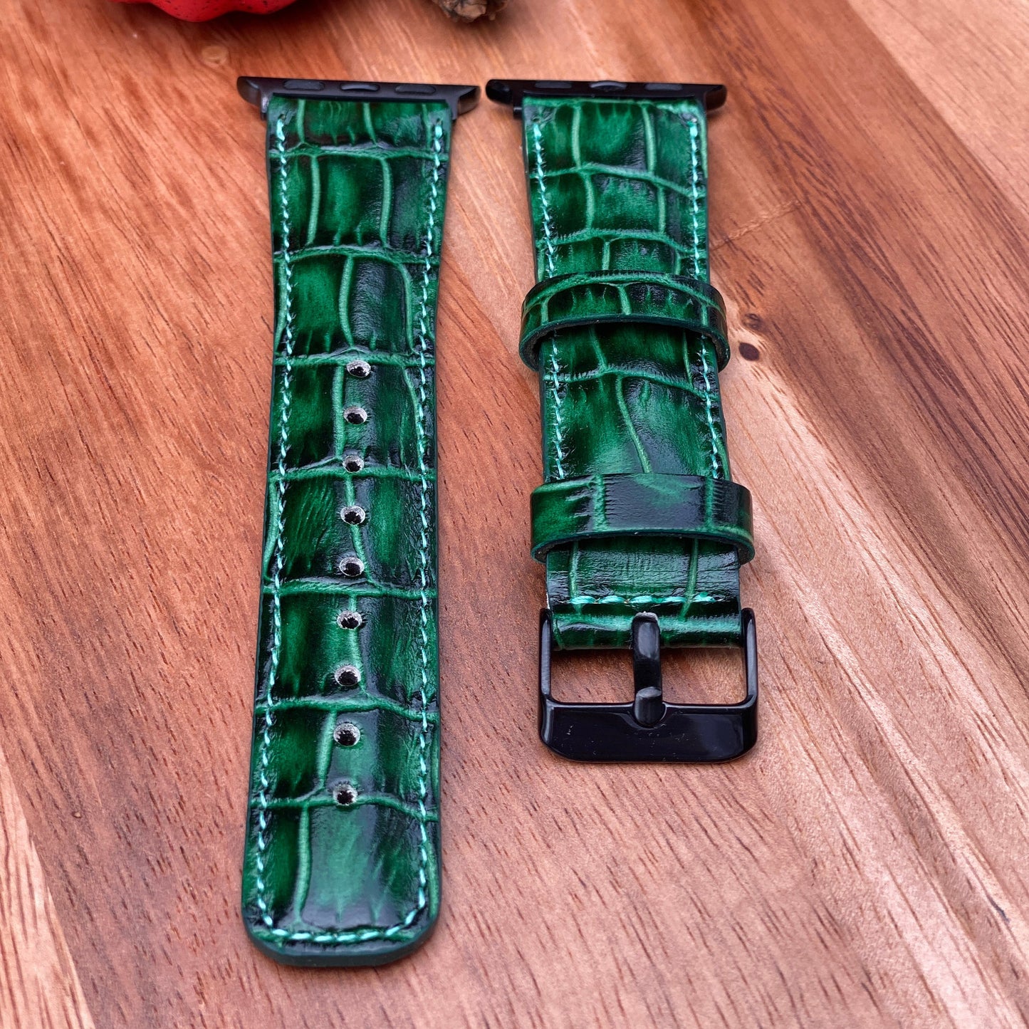 Genuine Leather Apple Watch Band 42mm, 38mm, 40mm, 44mm Green Croc Design for Series 1-2-3-4-5-6 and SE
