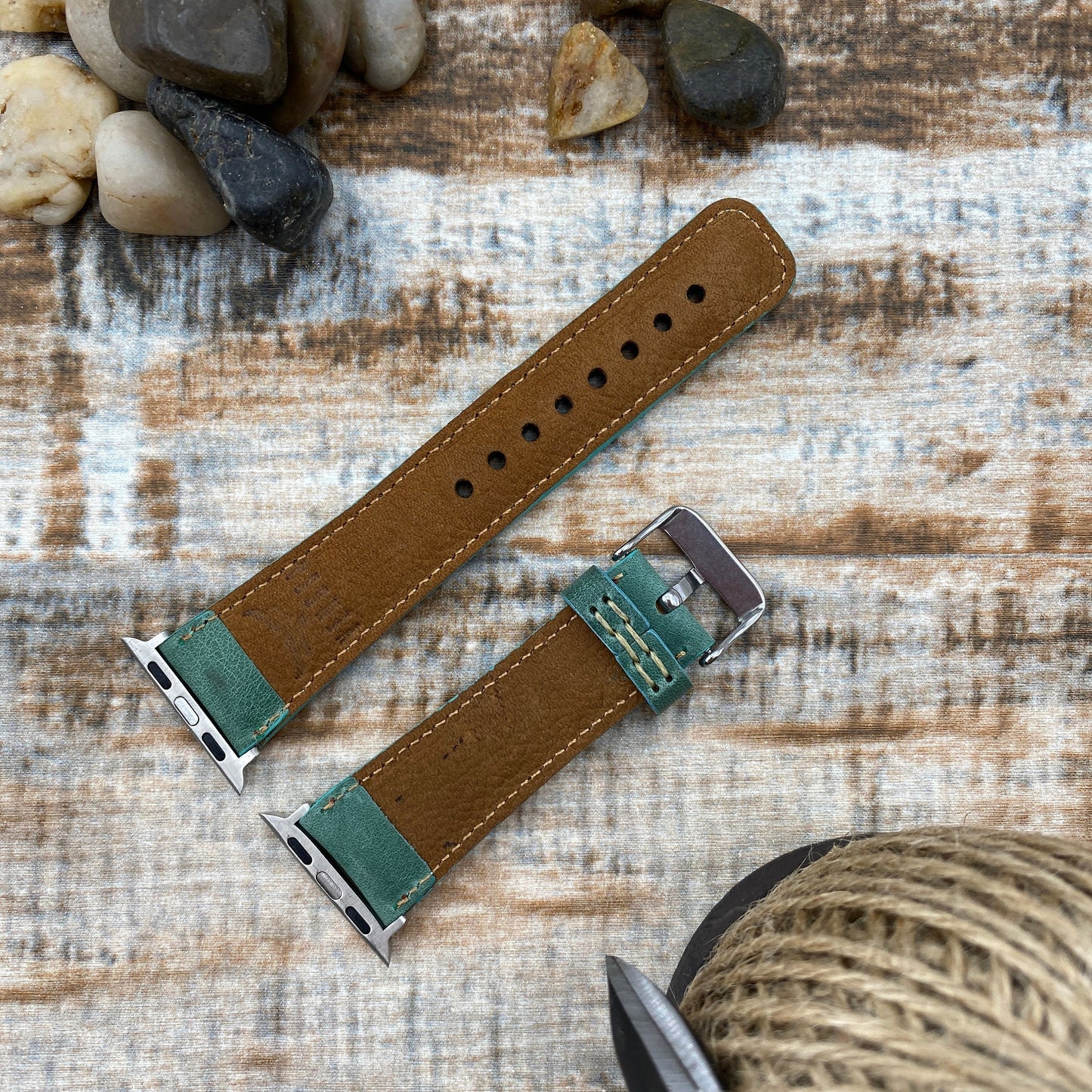 Sea Green Genuine Leather Apple Watch Band 42mm, 38mm, 40mm, 44mm for Series 1-2-3-4-5-6