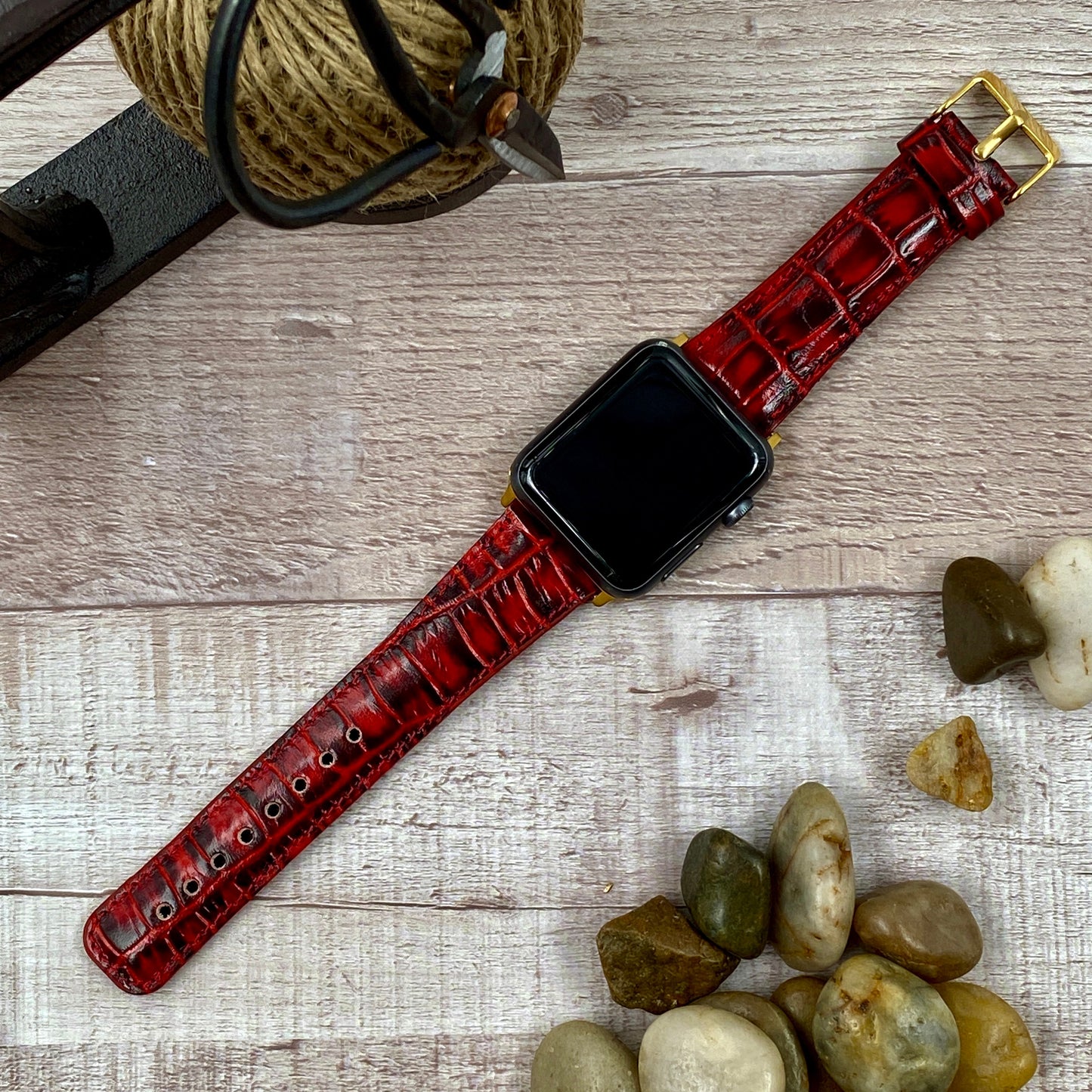 Red Croco Genuine Leather Apple Watch Band 42mm, 38mm, 40mm, 44mm for Series 1-2-3-4-5-6 and SE
