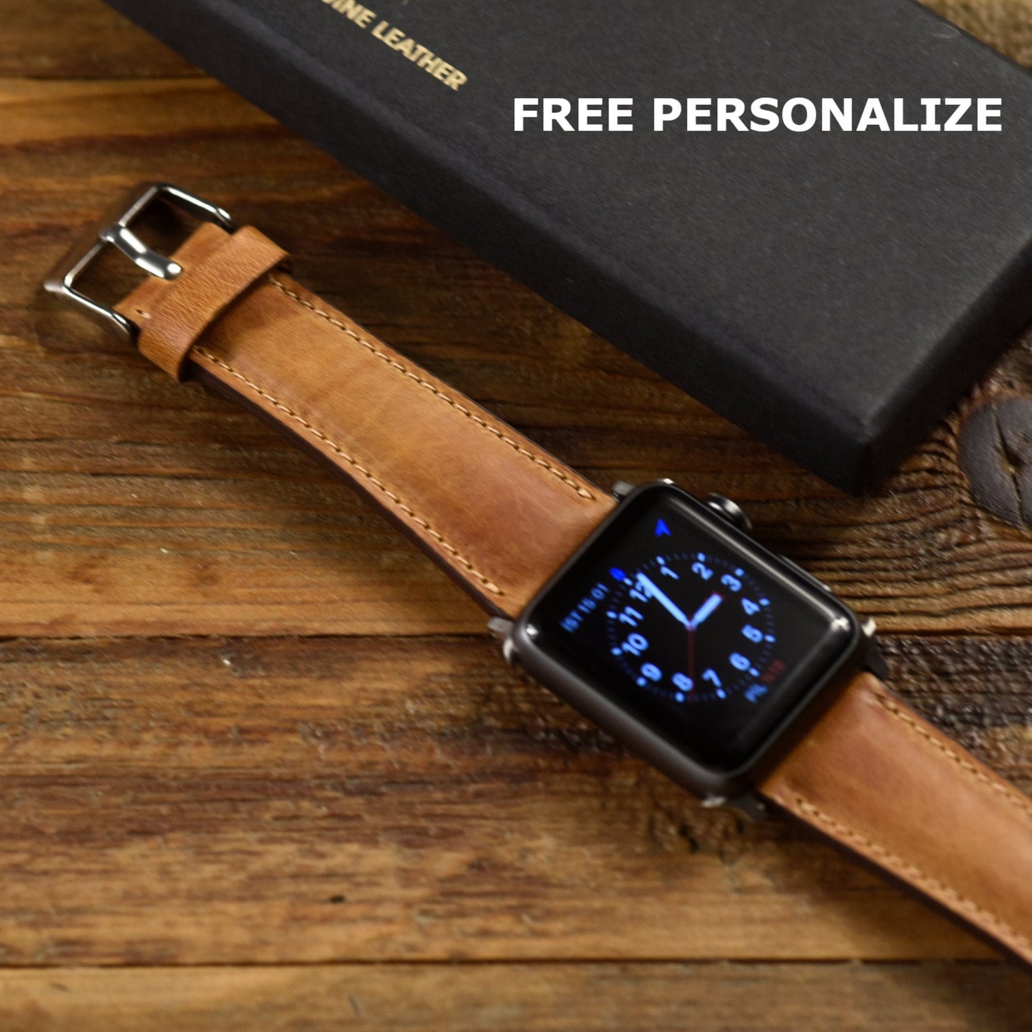 Apple Watch Band, Genuine Leather Watch band, iwatch band, Free Message Engraving, Handmade, 38mm 40mm 42mm 44mm apple watch strap, Brown