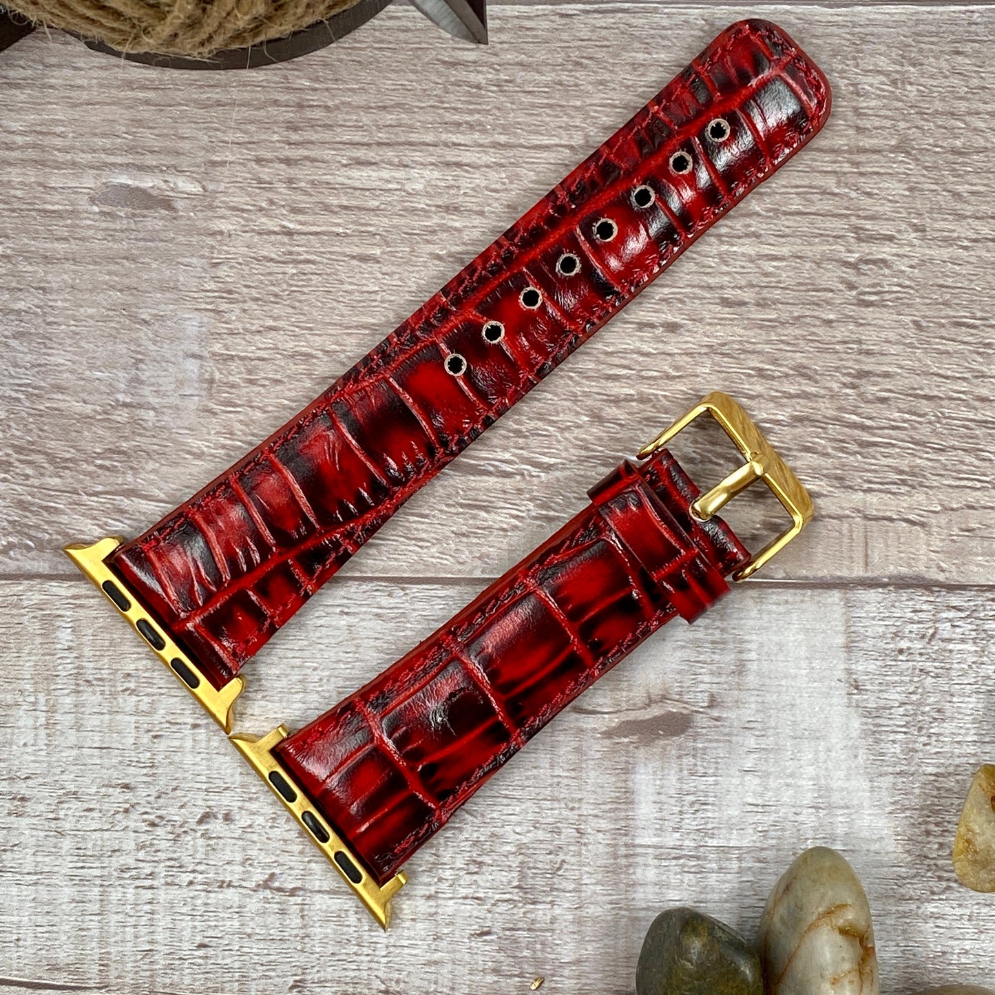 Red Croco Genuine Leather Apple Watch Band 42mm, 38mm, 40mm, 44mm for Series 1-2-3-4-5-6 and SE