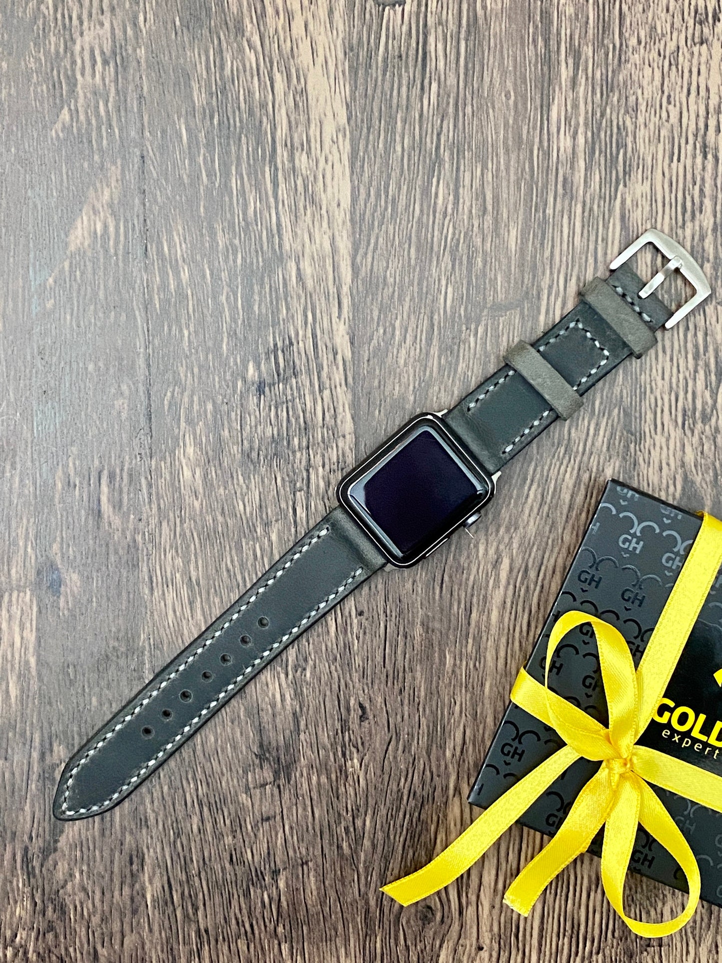 Dark Gray Genuine Leather Apple Watch Band, 100 % Hand Cut and Hand Stitched Apple Band 42mm, 38mm, 40mm, 44mm for Series 1-2-3-4-5-6