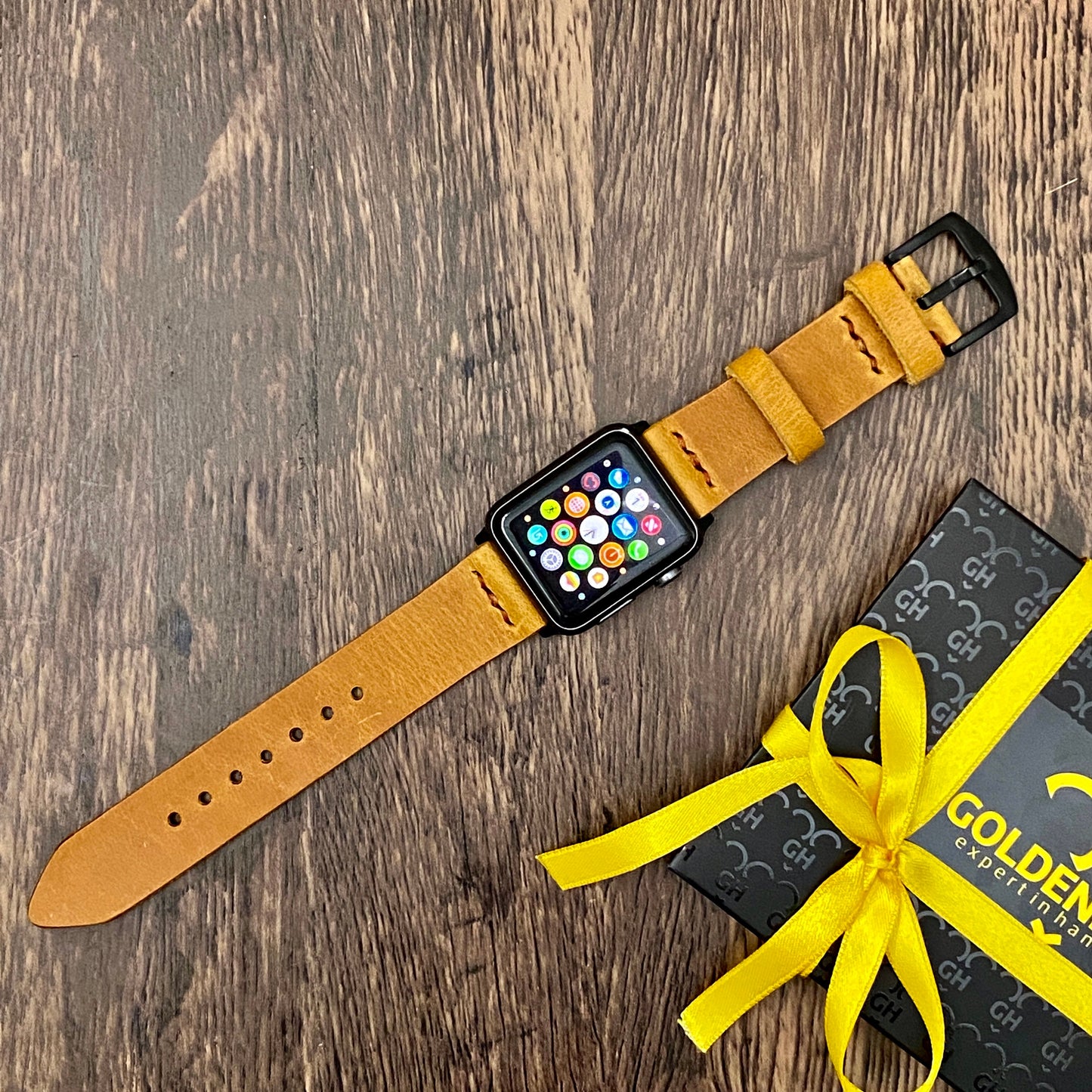 Light Brown Genuine Leather Apple Watch Band, 100 % Hand Cut and Hand Stitched Apple Band 42mm, 38mm, 40mm, 44mm for Series 1-2-3-4-5-6