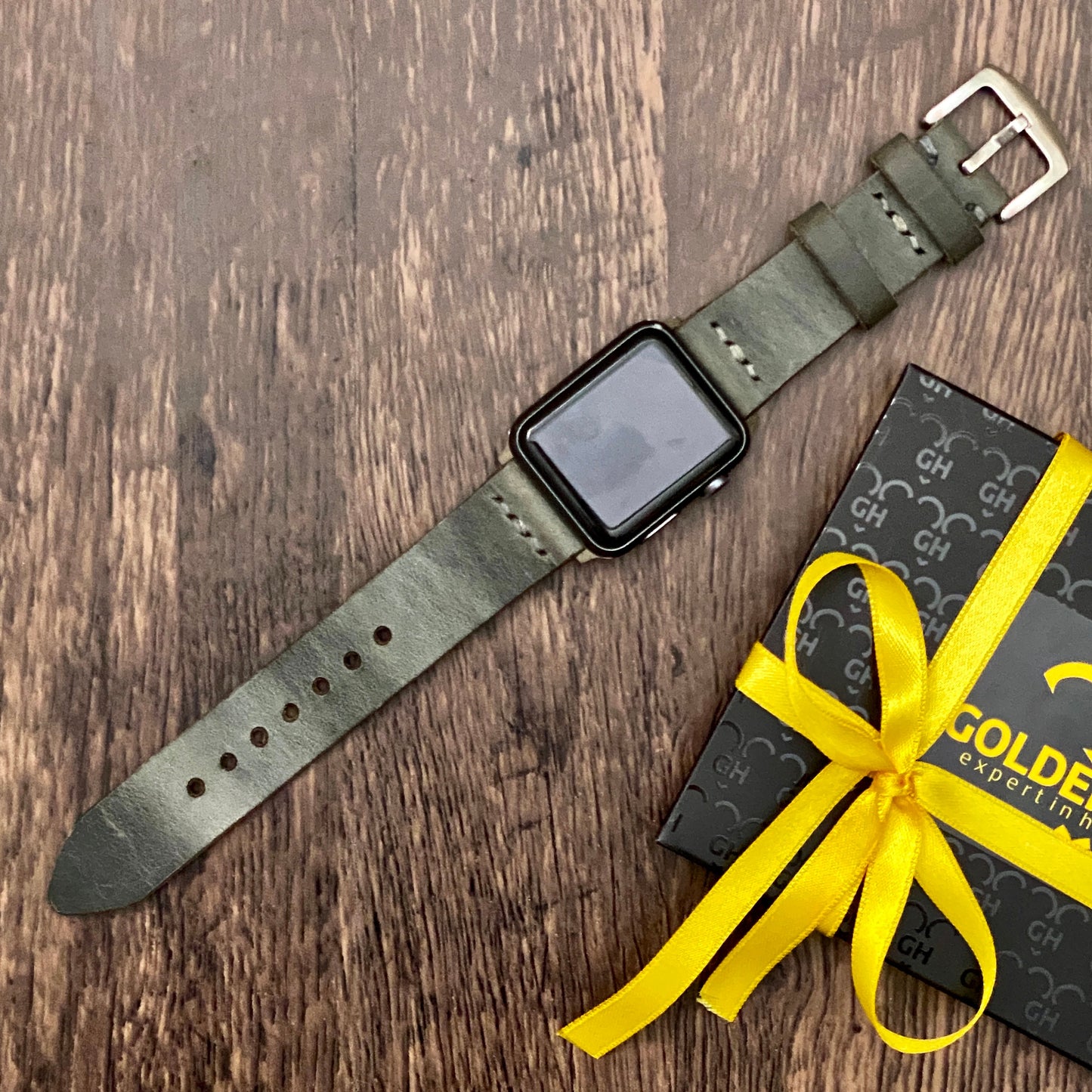 Light Gray Genuine Leather Apple Watch Band, 100 % Hand Cut and Hand Stitched Apple Band 42mm, 38mm, 40mm, 44mm for Series 1-2-3-4-5-6