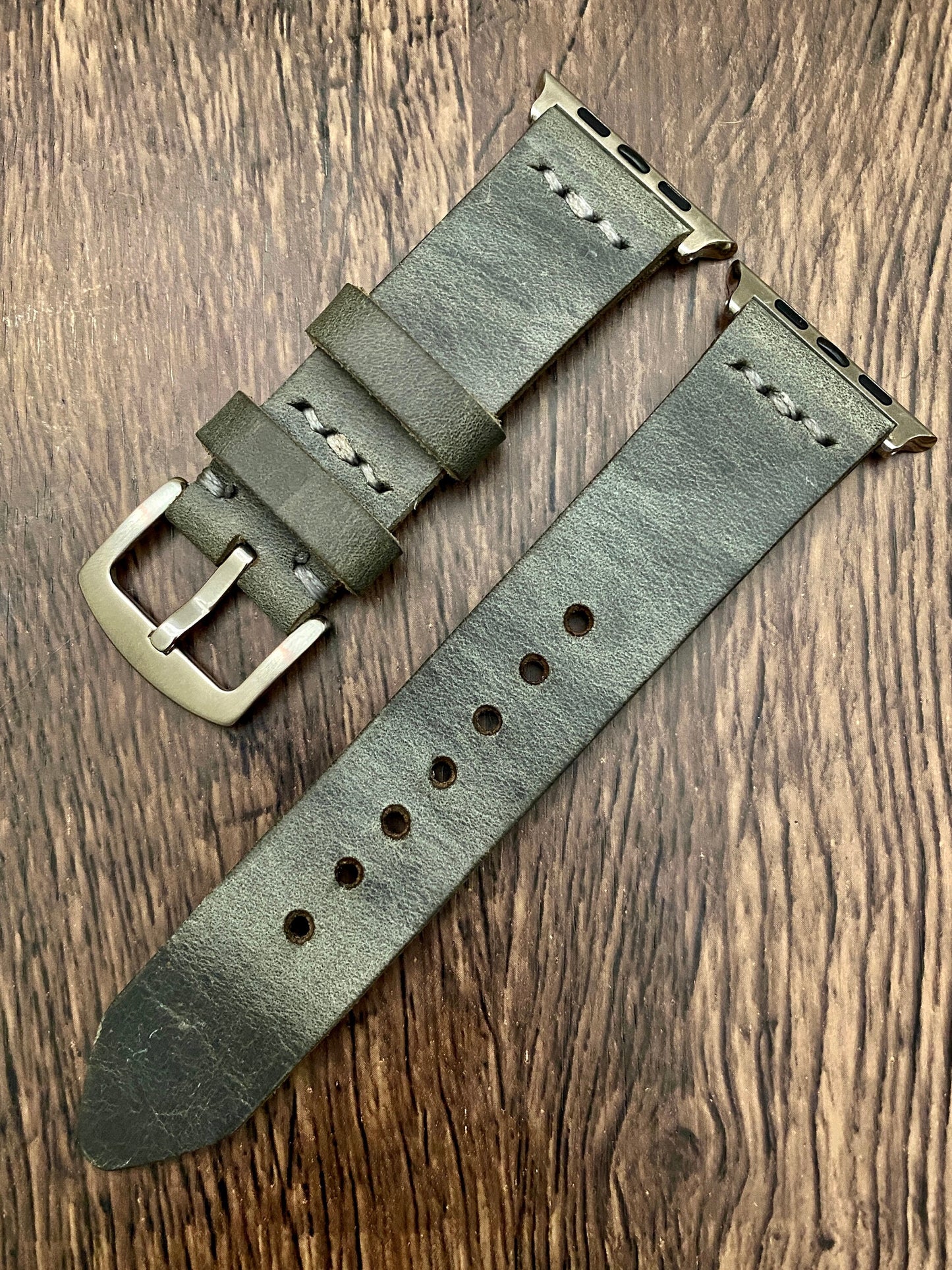 Light Gray Genuine Leather Apple Watch Band, 100 % Hand Cut and Hand Stitched Apple Band 42mm, 38mm, 40mm, 44mm for Series 1-2-3-4-5-6