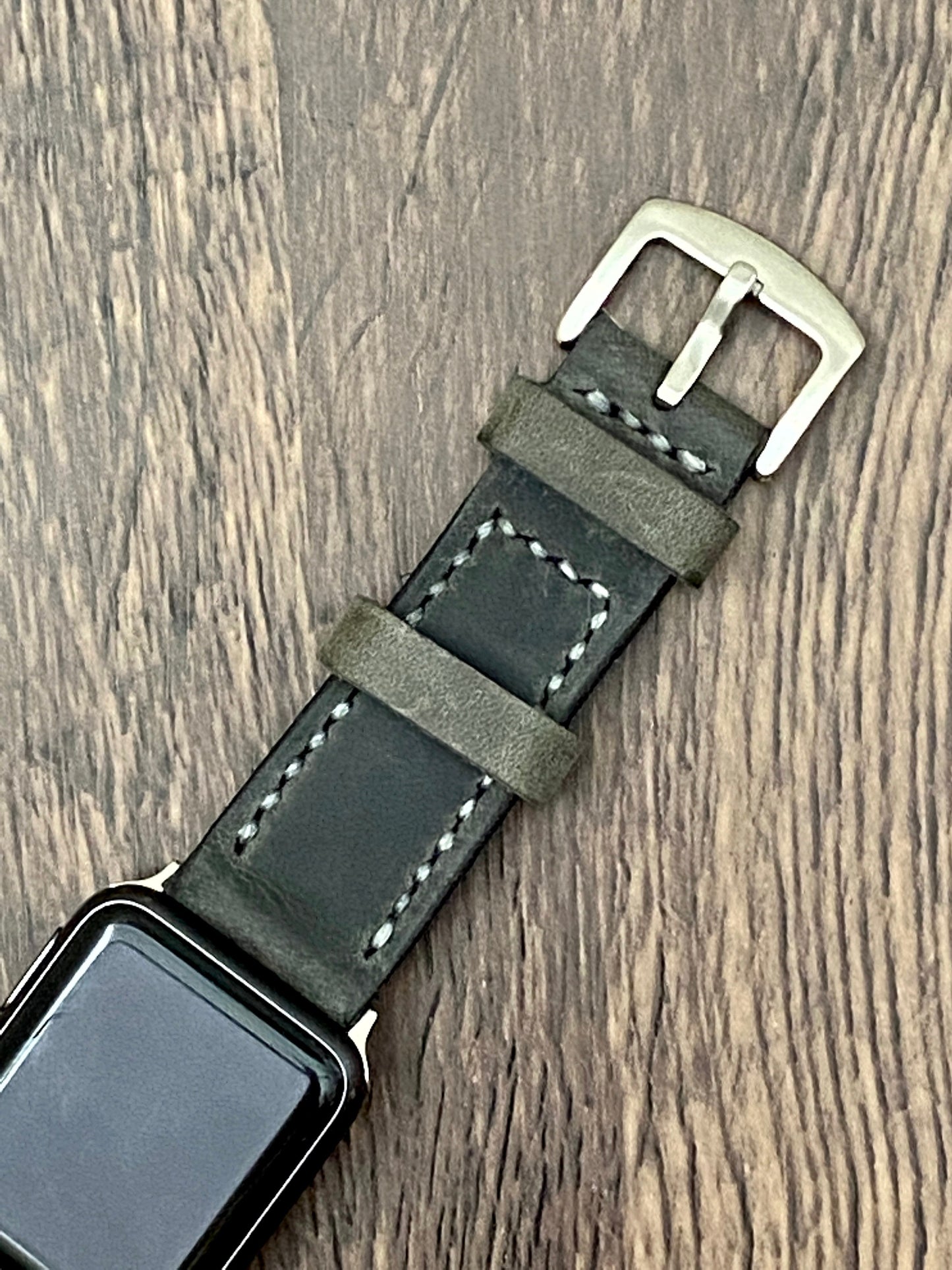 Dark Gray Genuine Leather Apple Watch Band, 100 % Hand Cut and Hand Stitched Apple Band 42mm, 38mm, 40mm, 44mm for Series 1-2-3-4-5-6