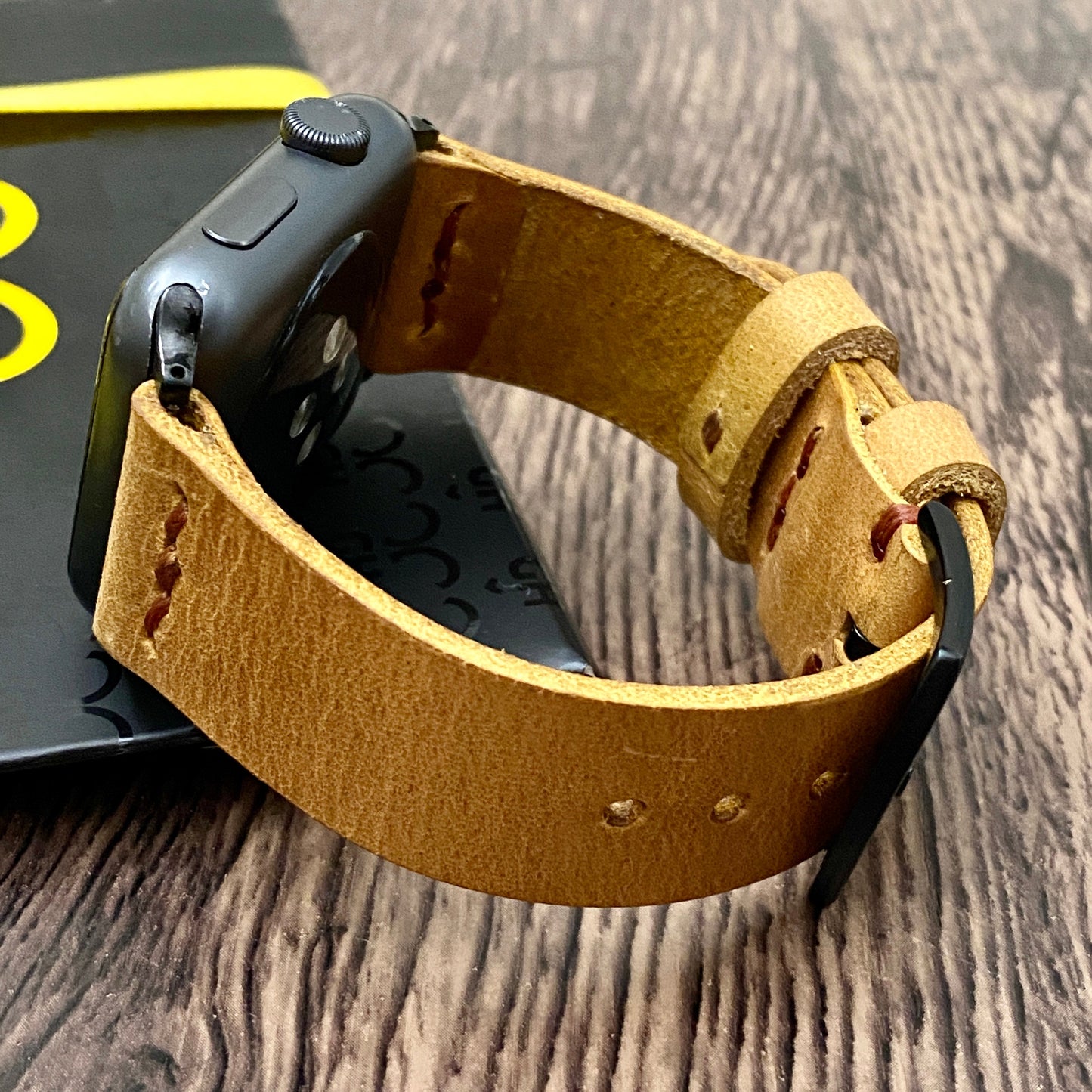 Light Brown Genuine Leather Apple Watch Band, 100 % Hand Cut and Hand Stitched Apple Band 42mm, 38mm, 40mm, 44mm for Series 1-2-3-4-5-6