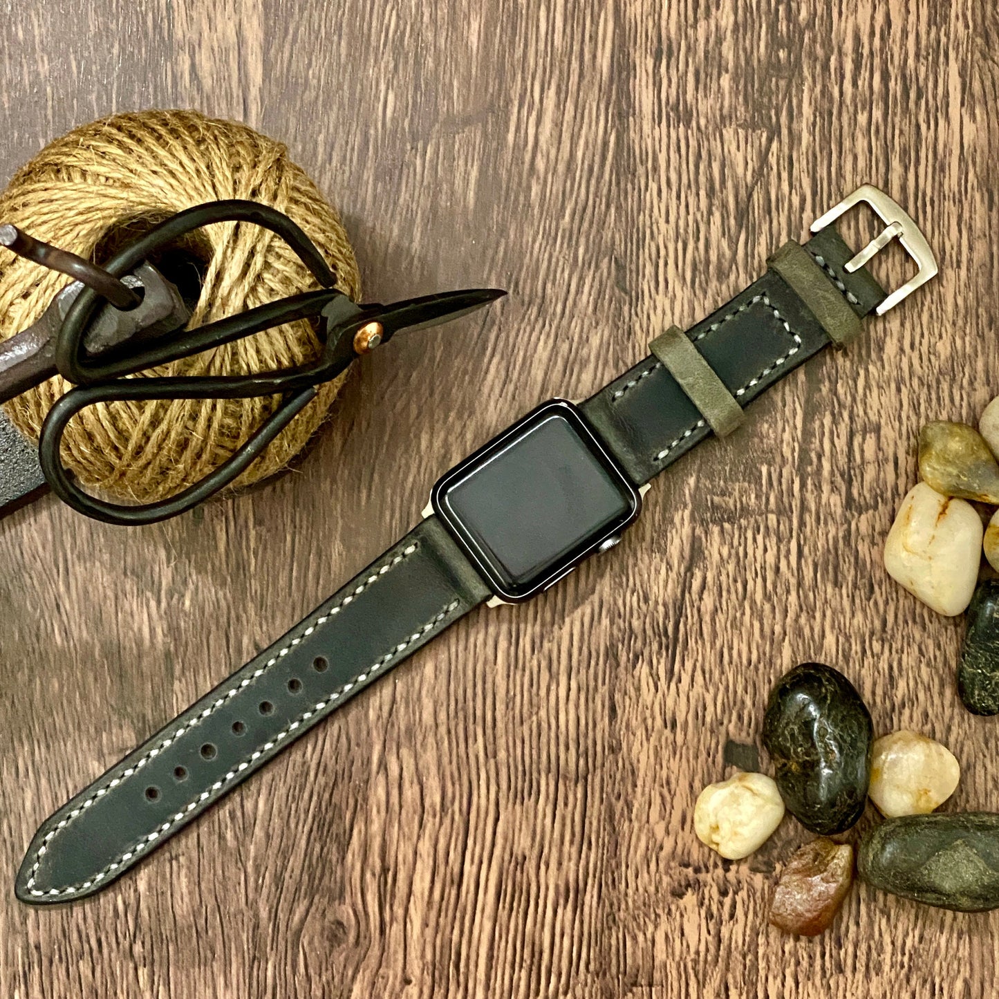 Dark Gray Genuine Leather Apple Watch Band, 100 % Hand Cut and Hand Stitched Apple Band 42mm, 38mm, 40mm, 44mm for Series 1-2-3-4-5-6