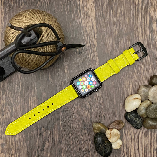 Yellow Apple Watch Leather Band, 100% Hand Cut and Hand Stitched Apple Watch Leather Band 42mm, 38mm, 40mm, 44mm for All Series
