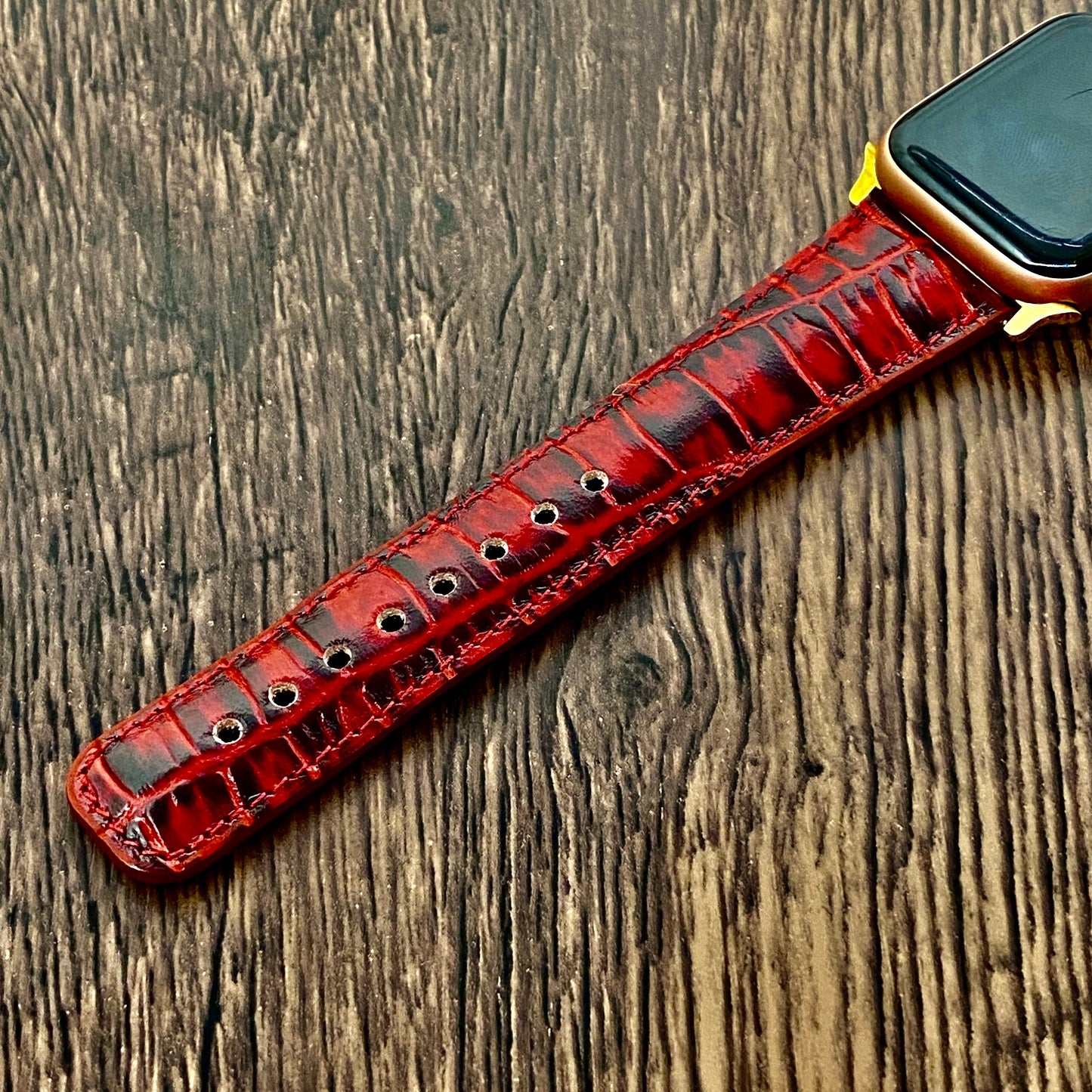 Red Croco Leather Apple Watch Band 42mm, 38mm, 40mm, 44mm for Series 1-2-3-4-5-6, Anniversary Gift, Christmas Gift, Birthday Gift