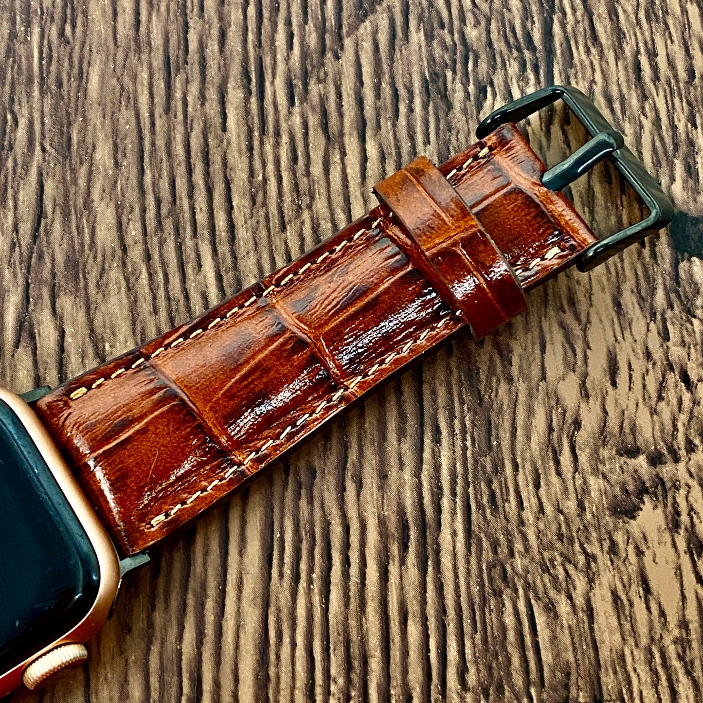 Brown Croco Pattern Leather Apple Watch band, 44 mm, 42 mm, 40 mm, 38 mm for series 1-6 Free Laser Engraving