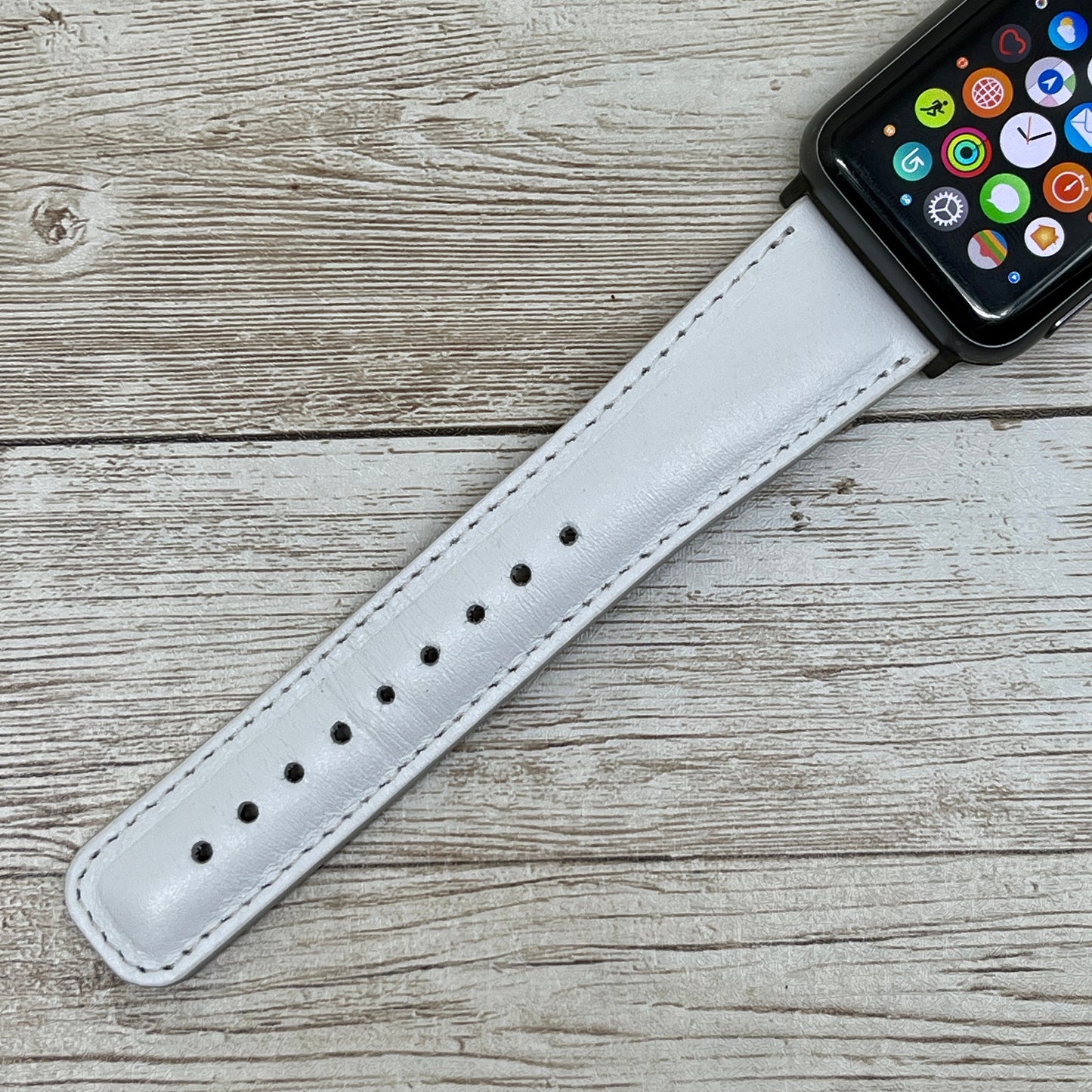 White Leather Apple Watch Band 42mm, 38mm, 40mm, 44mm for Series 1-2-3-4-5-6 and SE for Mother's Day Gift, Anniversary Gift