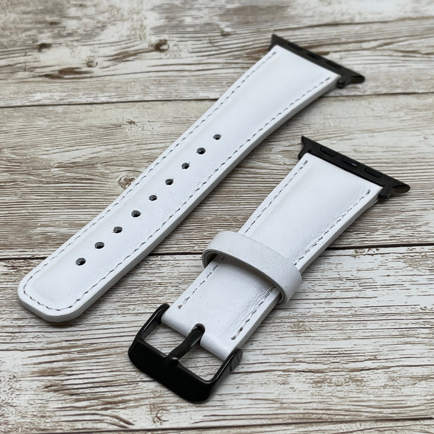 White Leather Apple Watch Band 42mm, 38mm, 40mm, 44mm for Series 1-2-3-4-5-6 and SE for Mother's Day Gift, Anniversary Gift