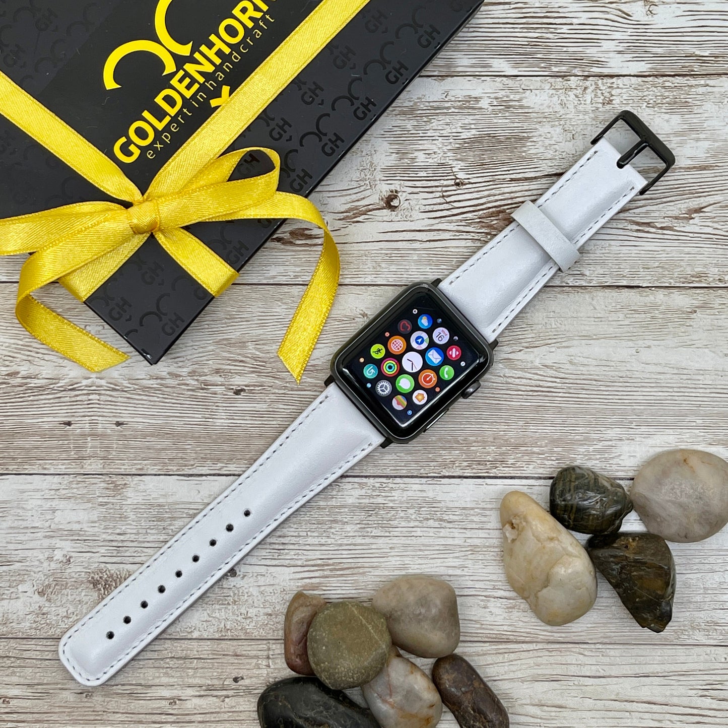 White Leather Apple Watch Band 42mm, 38mm, 40mm, 44mm for Series 1-2-3-4-5-6 and SE for Mother's Day Gift, Anniversary Gift