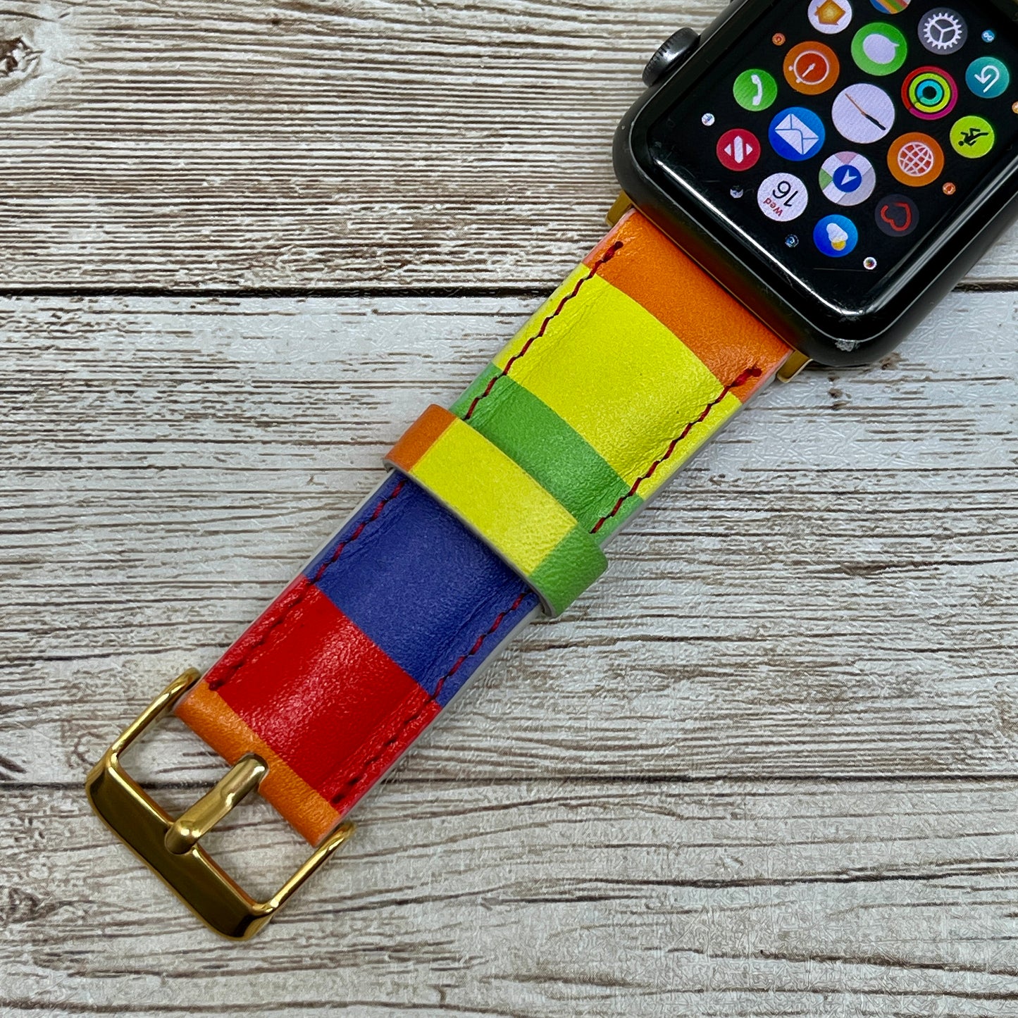 Pride Apple Watch Band, Rainbow Apple Watch Leather Band, Genuine Leather Brown Apple Watch Band 42mm, 38mm, 40mm, 44mm, Series 3 4 5 6,