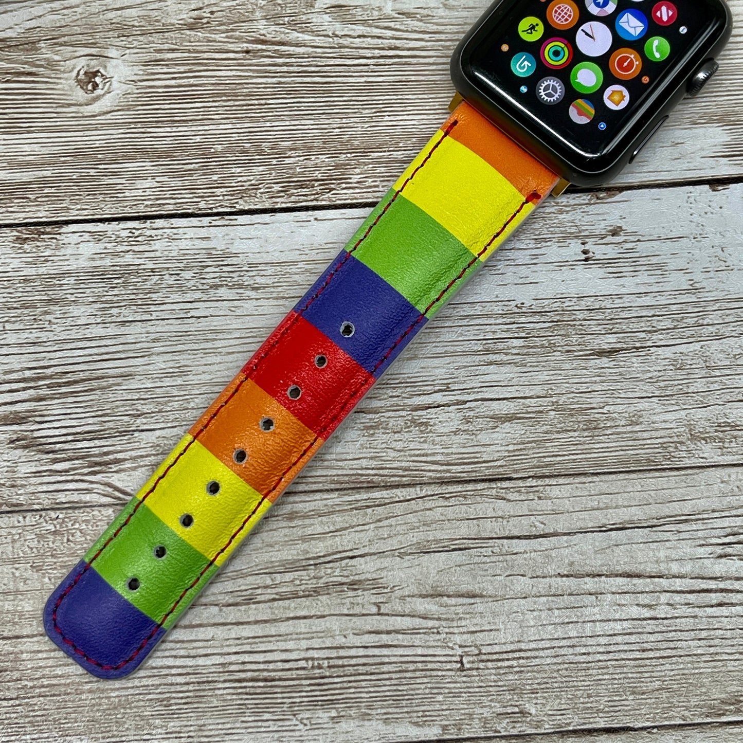 Pride Apple Watch Band, Rainbow Apple Watch Leather Band, Genuine Leather Brown Apple Watch Band 42mm, 38mm, 40mm, 44mm, Series 3 4 5 6,