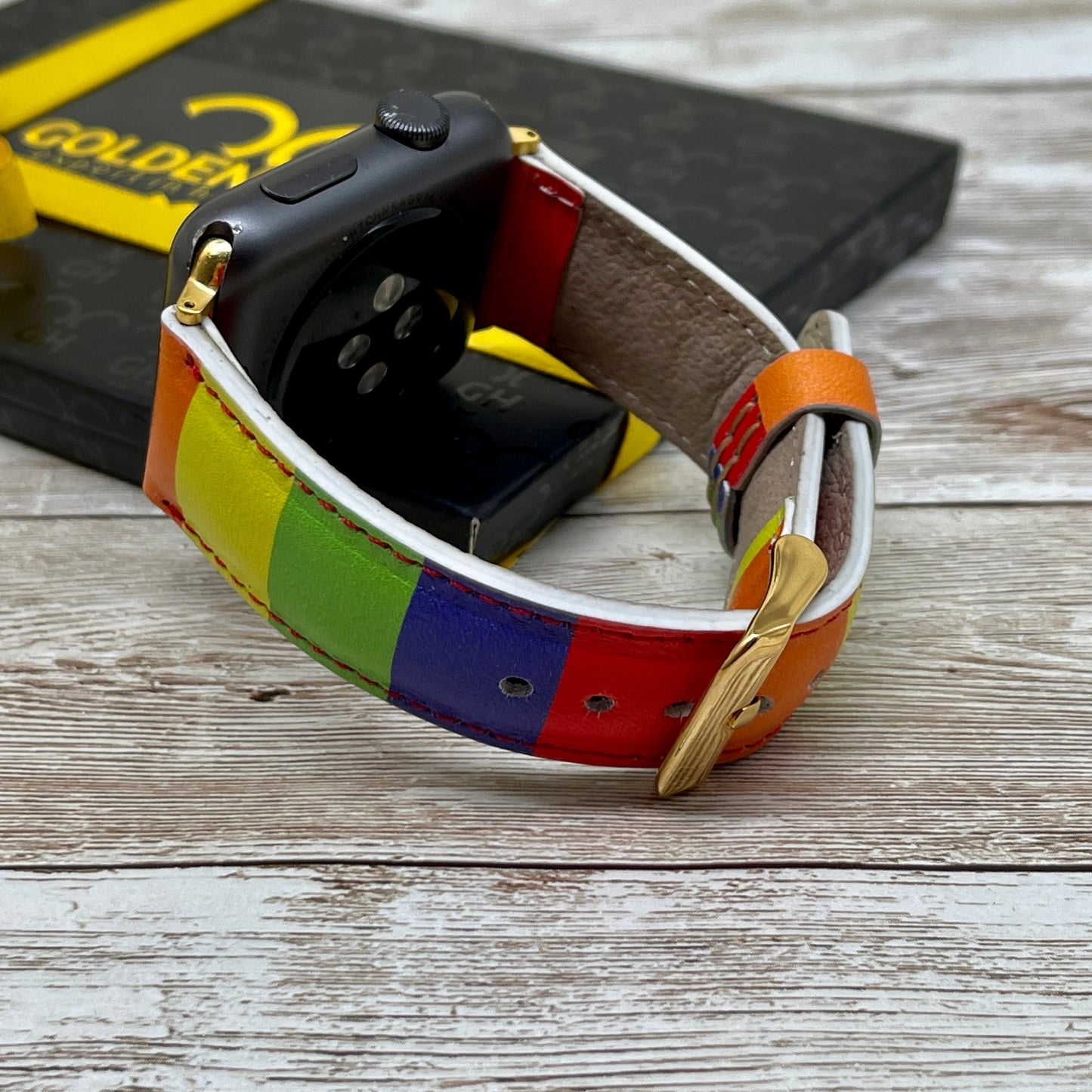 Pride Apple Watch Band, Rainbow Apple Watch Leather Band, Genuine Leather Brown Apple Watch Band 42mm, 38mm, 40mm, 44mm, Series 3 4 5 6,