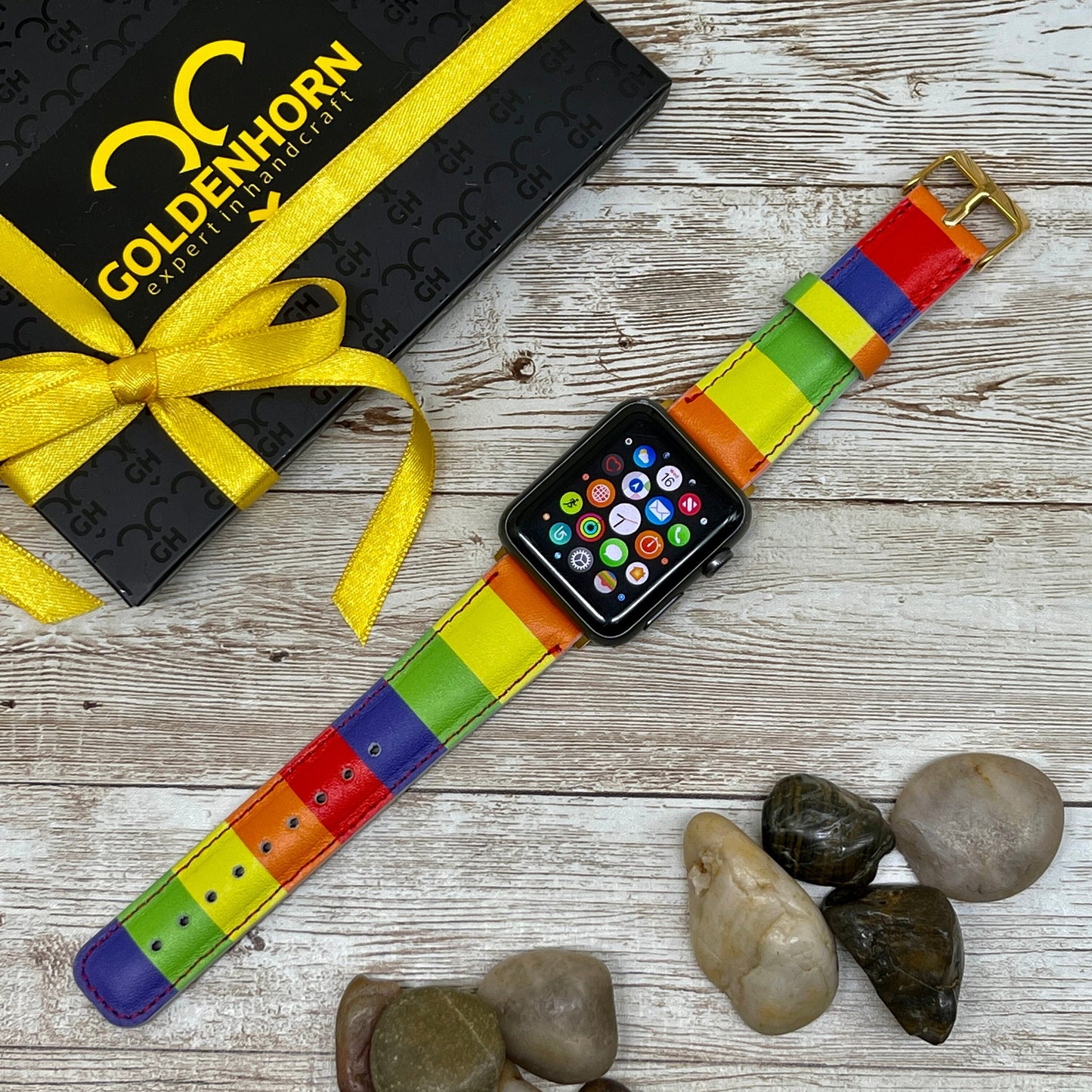 Pride Apple Watch Band, Rainbow Apple Watch Leather Band, Genuine Leather Brown Apple Watch Band 42mm, 38mm, 40mm, 44mm, Series 3 4 5 6,