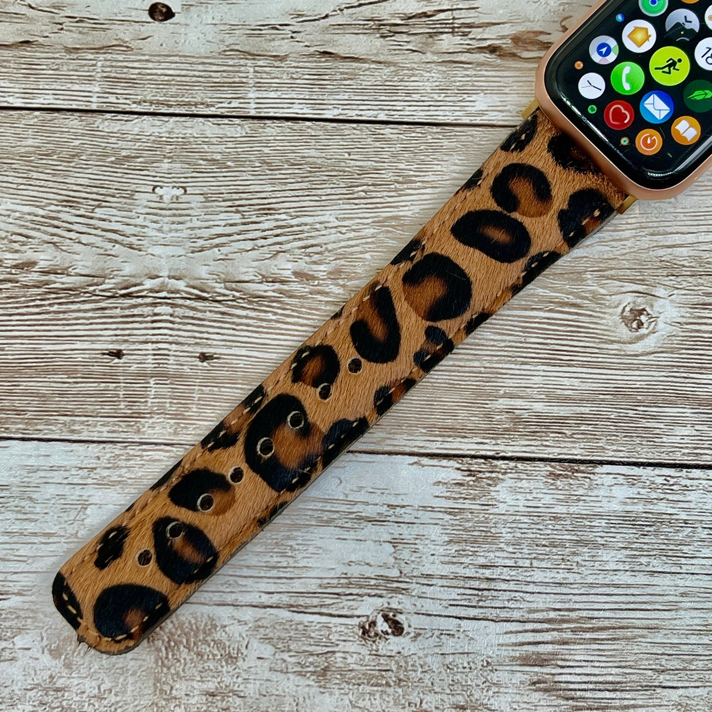 Leopard Apple Watch Band 42mm, 38mm, 40mm, 44mm for Series 1-2-3-4-5-6, Full Grain Leather Leopard Pattern Apple Watch Band
