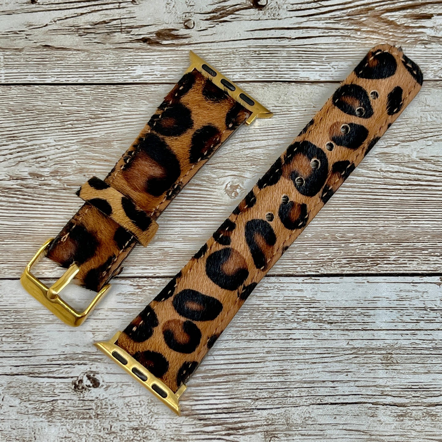 Leopard Apple Watch Band 42mm, 38mm, 40mm, 44mm for Series 1-2-3-4-5-6, Full Grain Leather Leopard Pattern Apple Watch Band